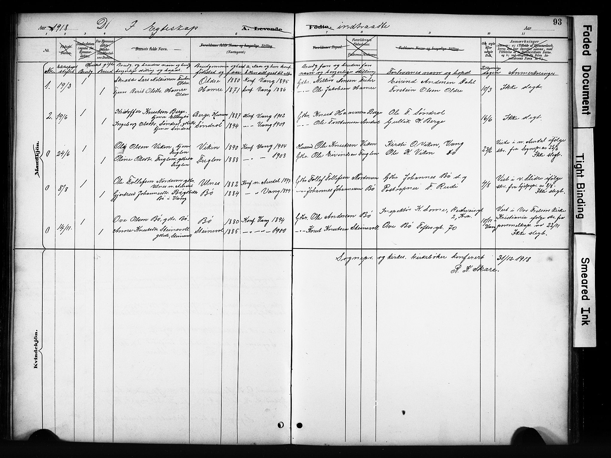 Vang prestekontor, Valdres, SAH/PREST-140/H/Hb/L0006: Parish register (copy) no. 6, 1893-1918, p. 93