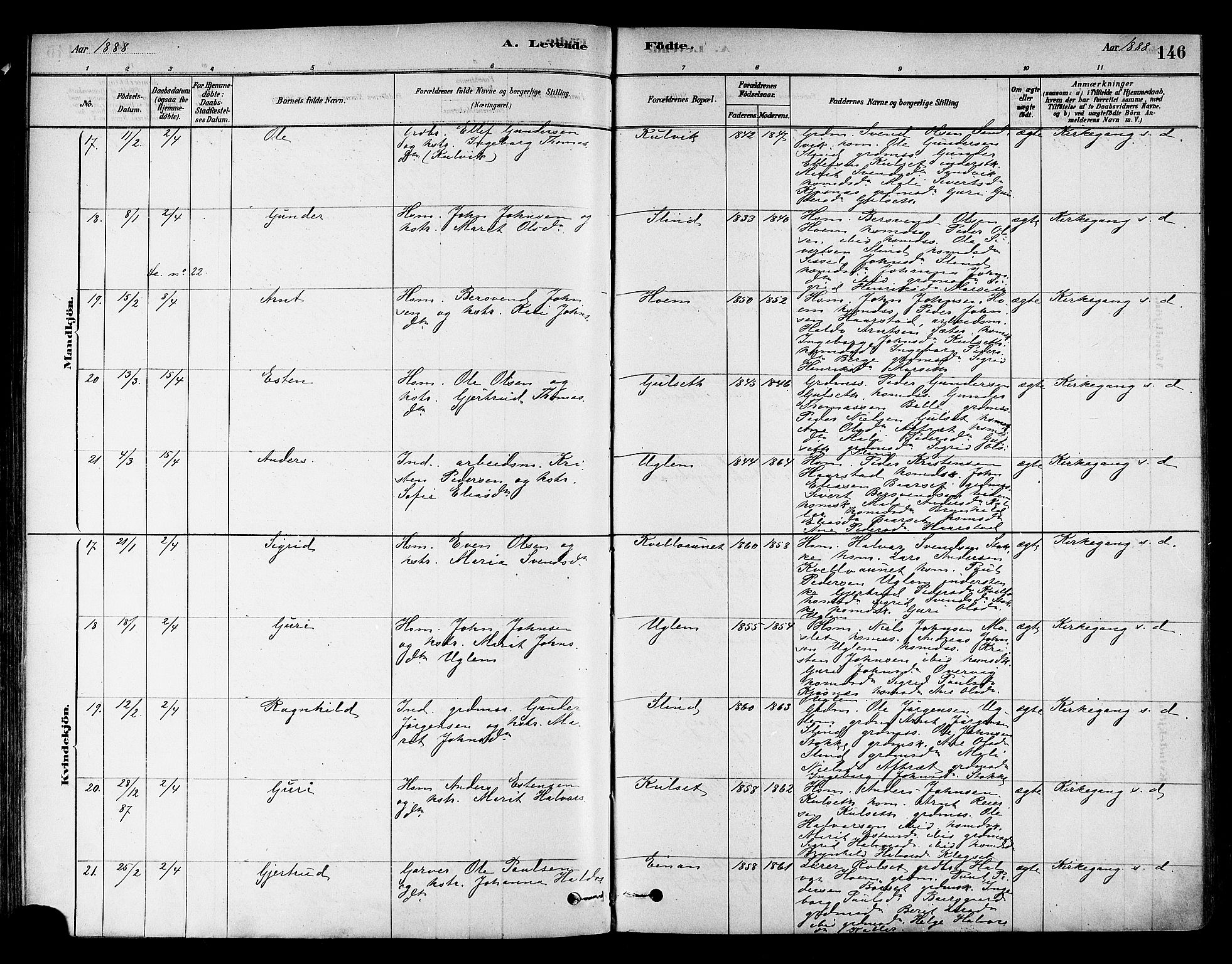 Ministerialprotokoller, klokkerbøker og fødselsregistre - Sør-Trøndelag, AV/SAT-A-1456/695/L1148: Parish register (official) no. 695A08, 1878-1891, p. 146
