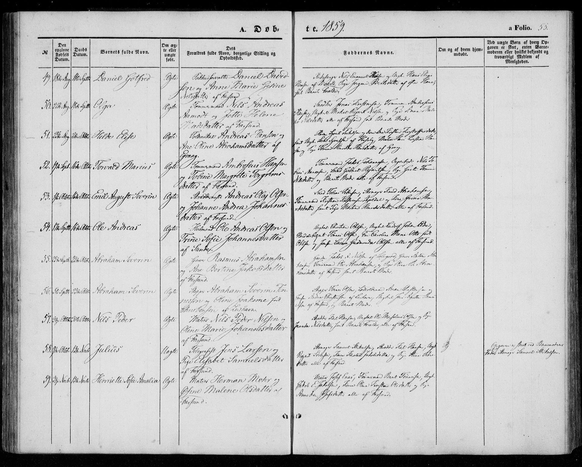 Farsund sokneprestkontor, SAK/1111-0009/F/Fa/L0004: Parish register (official) no. A 4, 1847-1863, p. 55