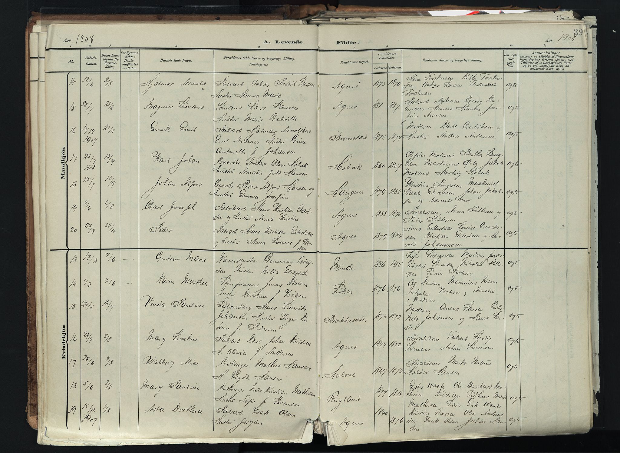 Brunlanes kirkebøker, AV/SAKO-A-342/F/Fc/L0003: Parish register (official) no. III 3, 1900-1922, p. 39