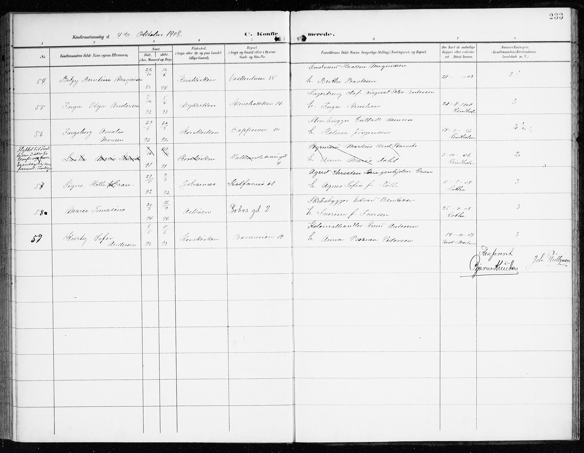 Domkirken sokneprestembete, SAB/A-74801/H/Haa/L0031: Parish register (official) no. C 6, 1898-1915, p. 233