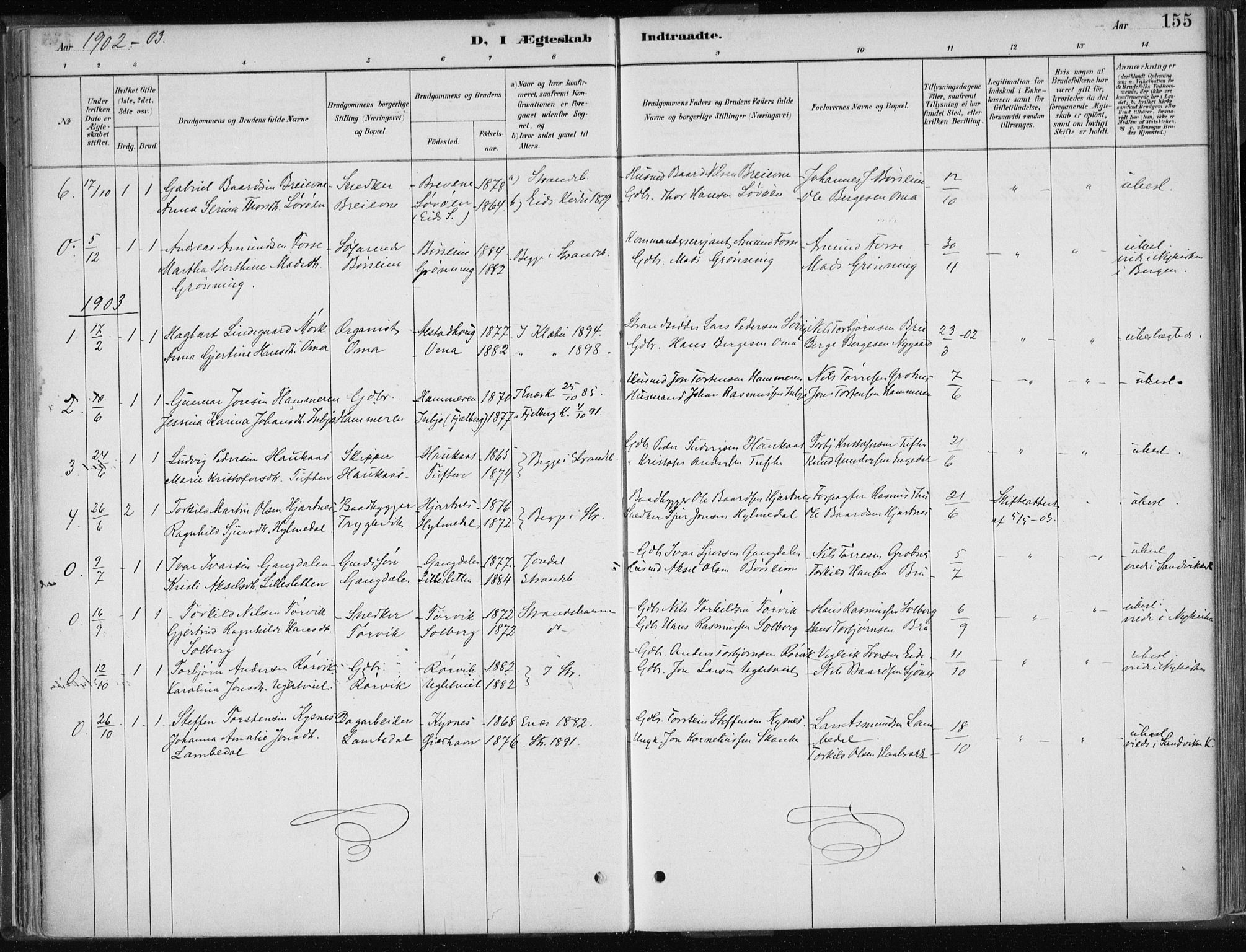 Strandebarm sokneprestembete, AV/SAB-A-78401/H/Haa: Parish register (official) no. B  1, 1886-1908, p. 155