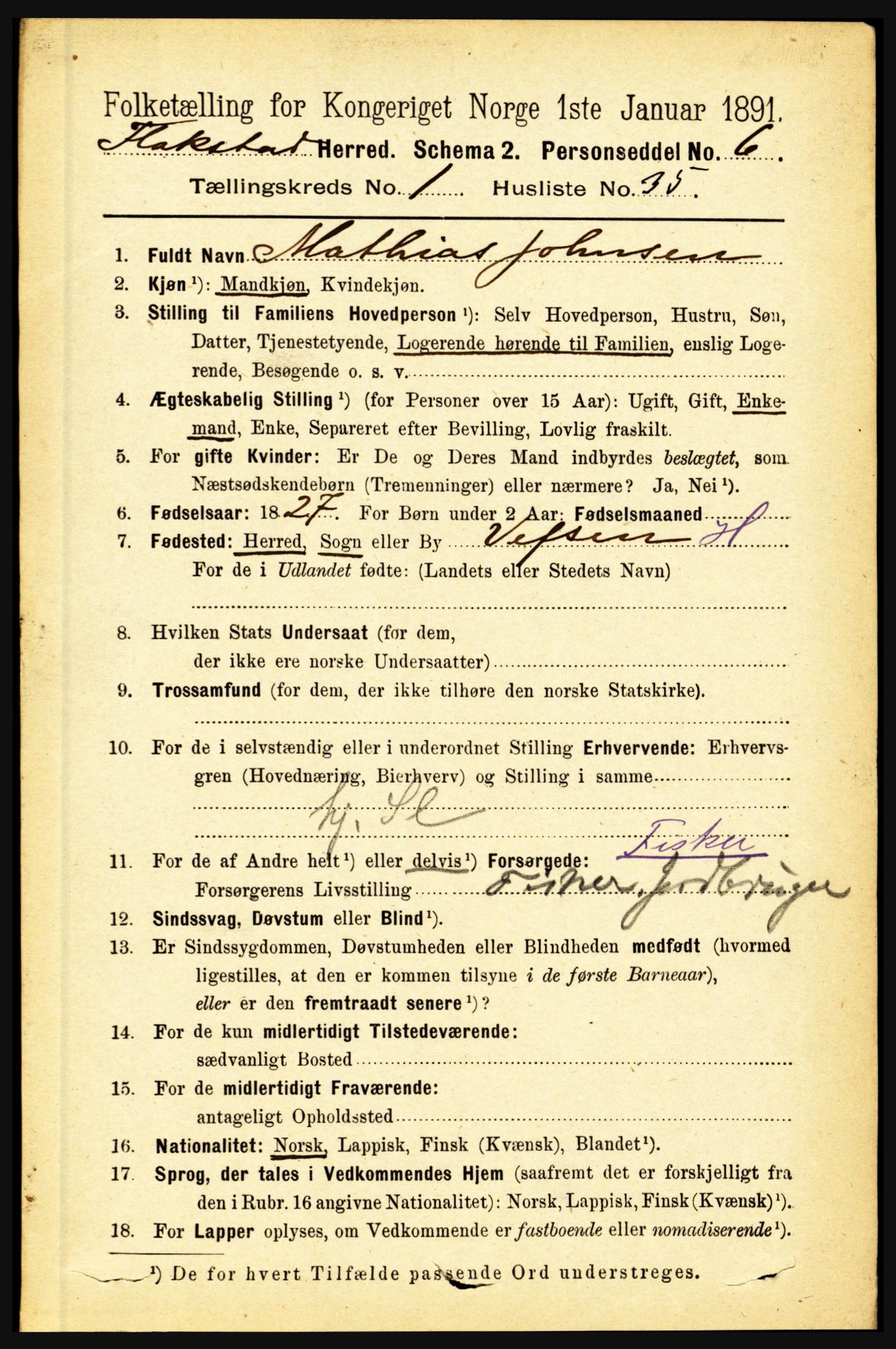 RA, 1891 census for 1859 Flakstad, 1891, p. 375