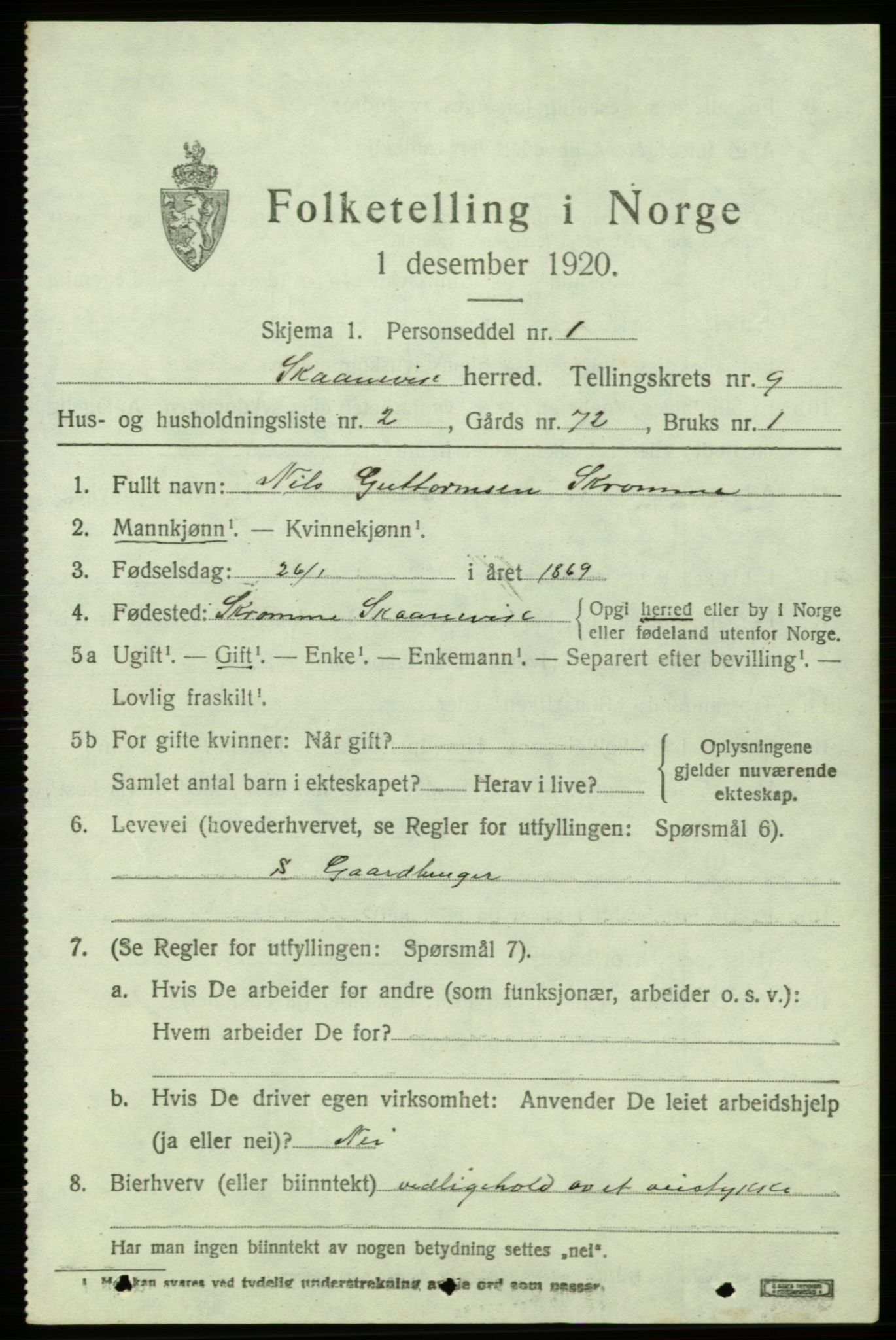 SAB, 1920 census for Skånevik, 1920, p. 4849