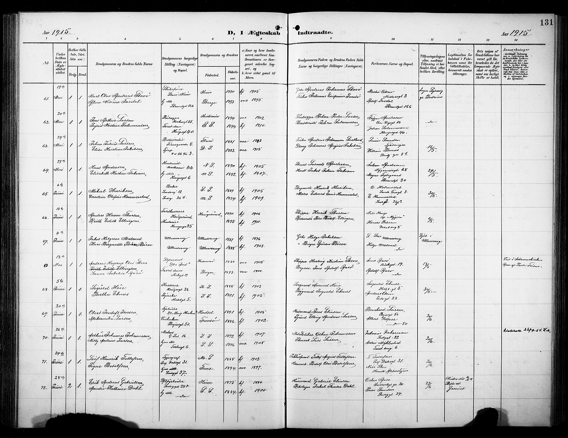 Sandviken Sokneprestembete, AV/SAB-A-77601/H/Hb/L0014: Parish register (copy) no. D 1, 1902-1929, p. 131