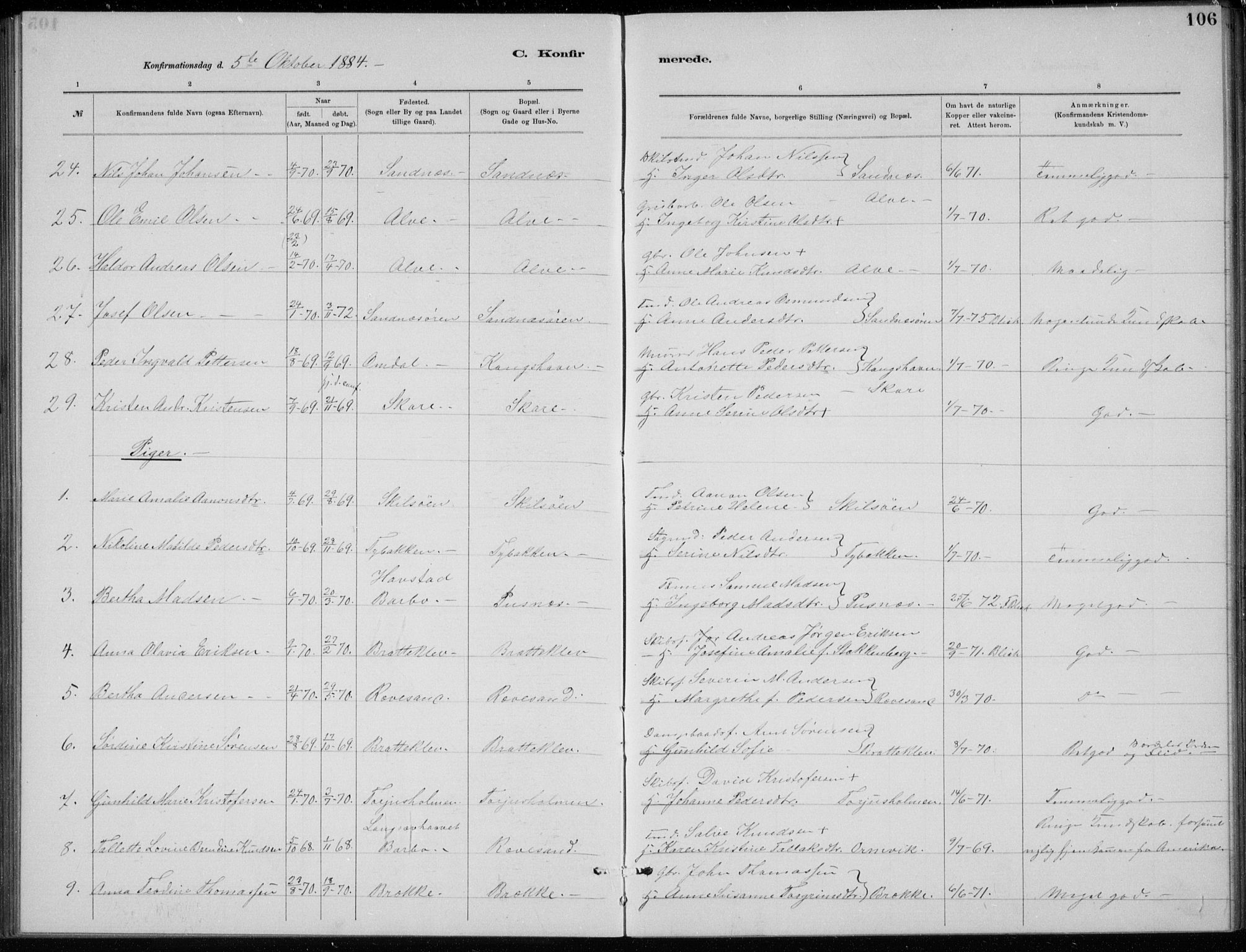 Tromøy sokneprestkontor, AV/SAK-1111-0041/F/Fb/L0005: Parish register (copy) no. B 5, 1877-1891, p. 106