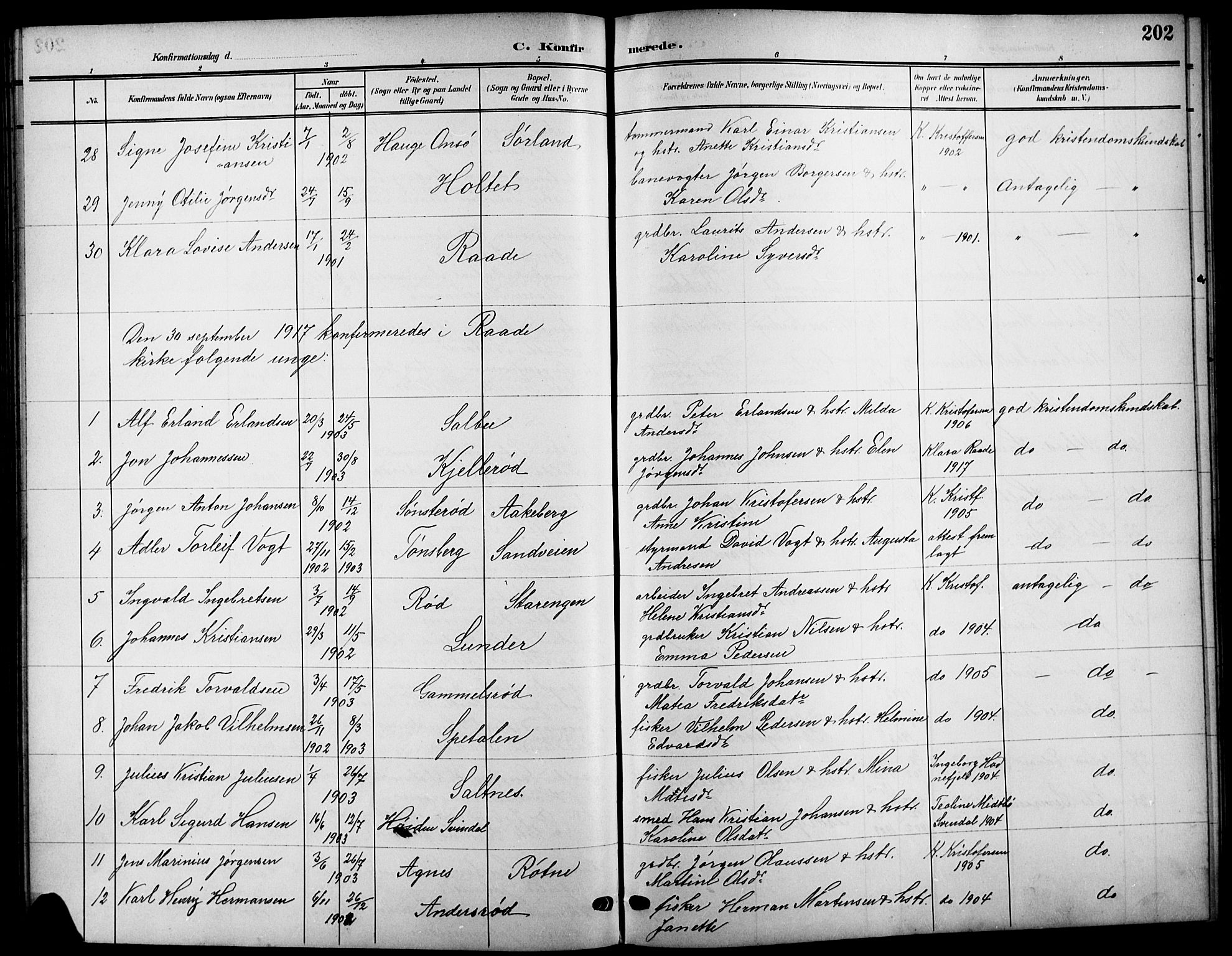 Råde prestekontor kirkebøker, AV/SAO-A-2009/G/Ga/L0001: Parish register (copy) no. 1, 1903-1925, p. 202