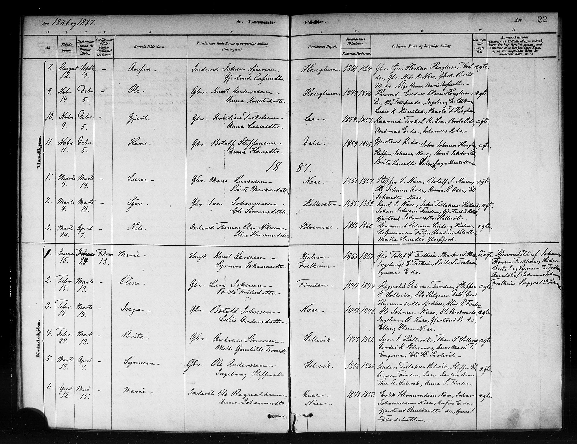 Vik sokneprestembete, AV/SAB-A-81501/H/Haa/Haac/L0001: Parish register (official) no. C 1, 1878-1890, p. 22