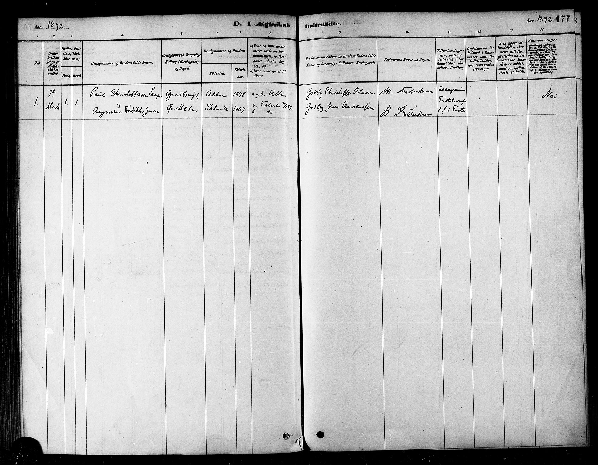 Alta sokneprestkontor, SATØ/S-1338/H/Ha/L0002.kirke: Parish register (official) no. 2, 1879-1892, p. 177