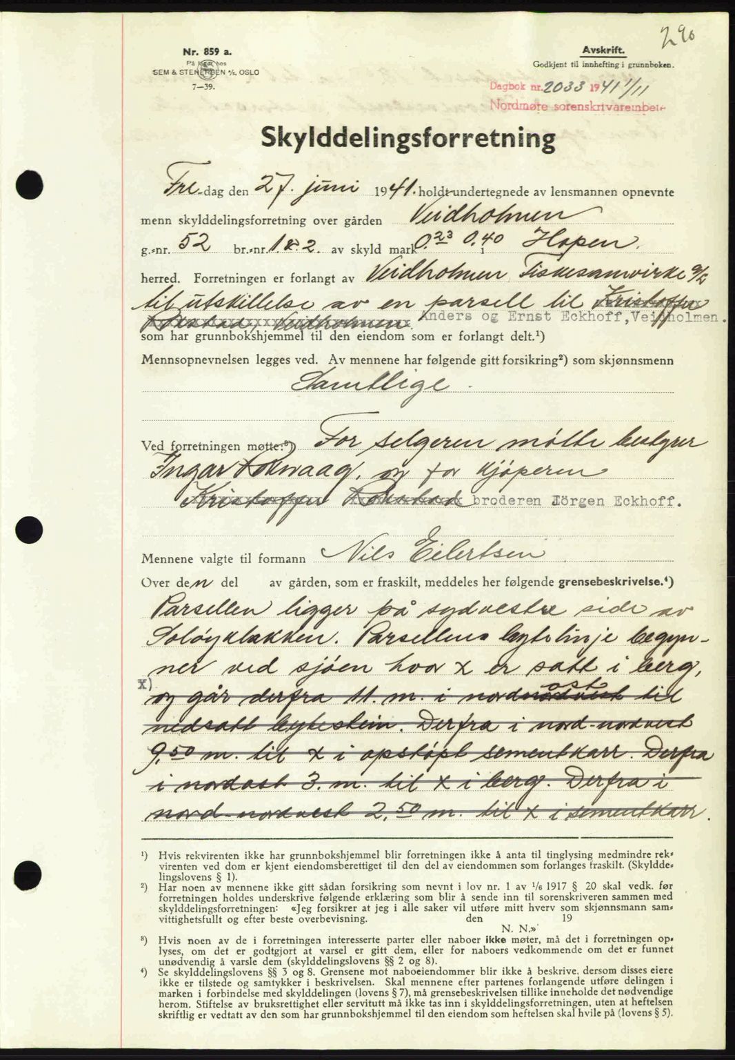 Nordmøre sorenskriveri, AV/SAT-A-4132/1/2/2Ca: Mortgage book no. A91, 1941-1942, Diary no: : 2033/1941