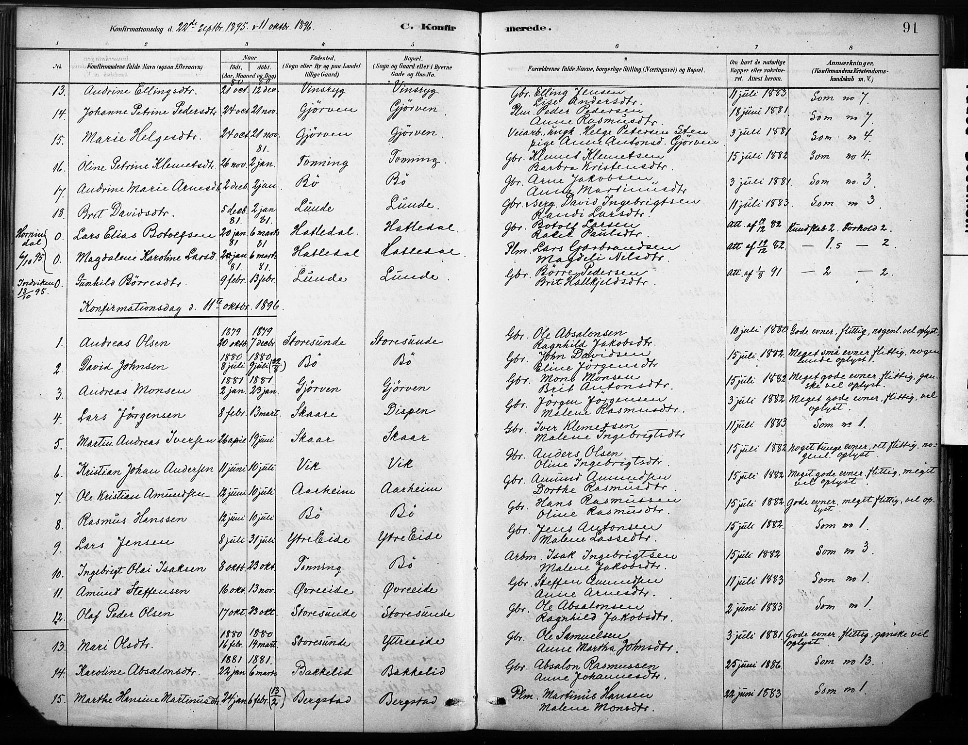 Stryn Sokneprestembete, AV/SAB-A-82501: Parish register (official) no. B 1, 1878-1907, p. 91