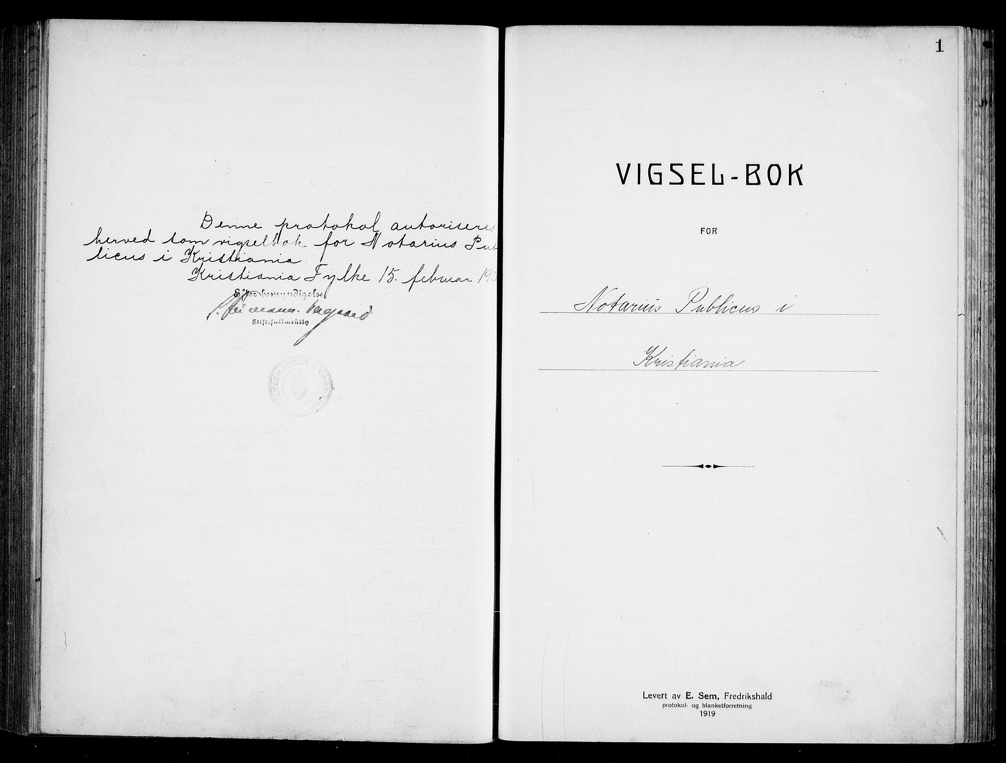 Oslo byfogd avd. I, SAO/A-10220/L/Lb/Lbb/L0016: Notarialprotokoll, rekke II: Vigsler, 1922-1924, p. 1a