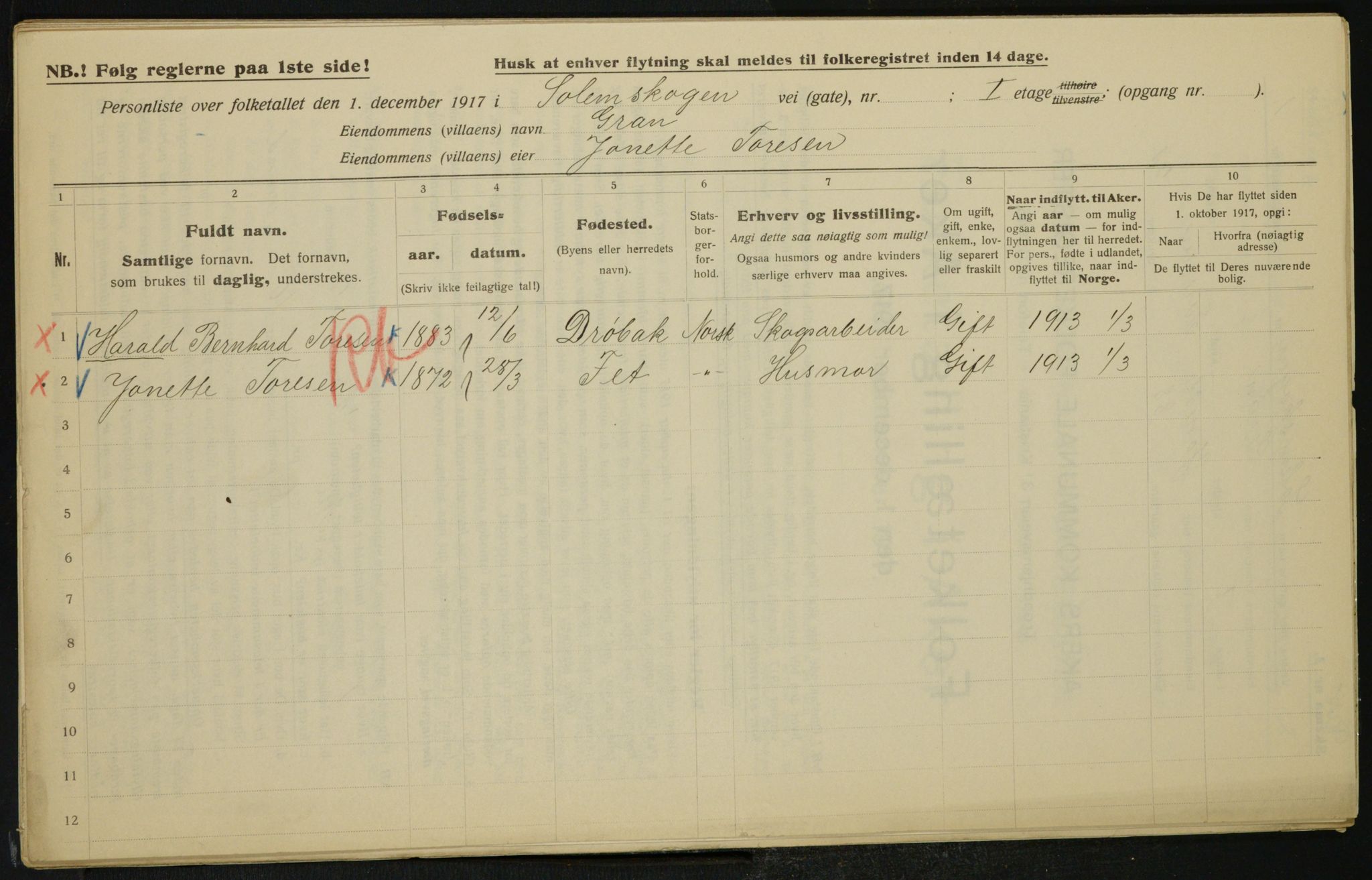 OBA, Municipal Census 1917 for Aker, 1917, p. 13993