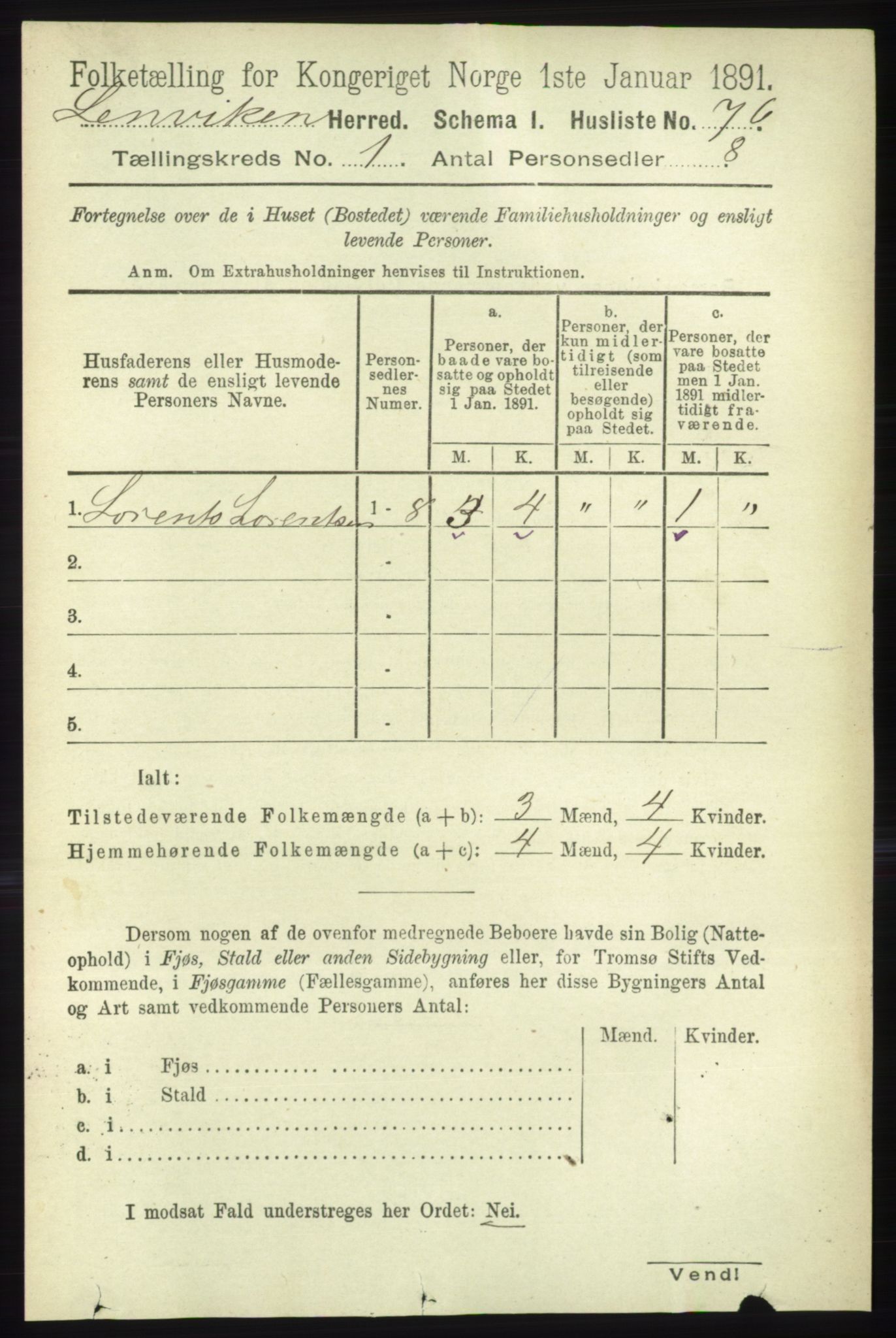 RA, 1891 census for 1931 Lenvik, 1891, p. 99