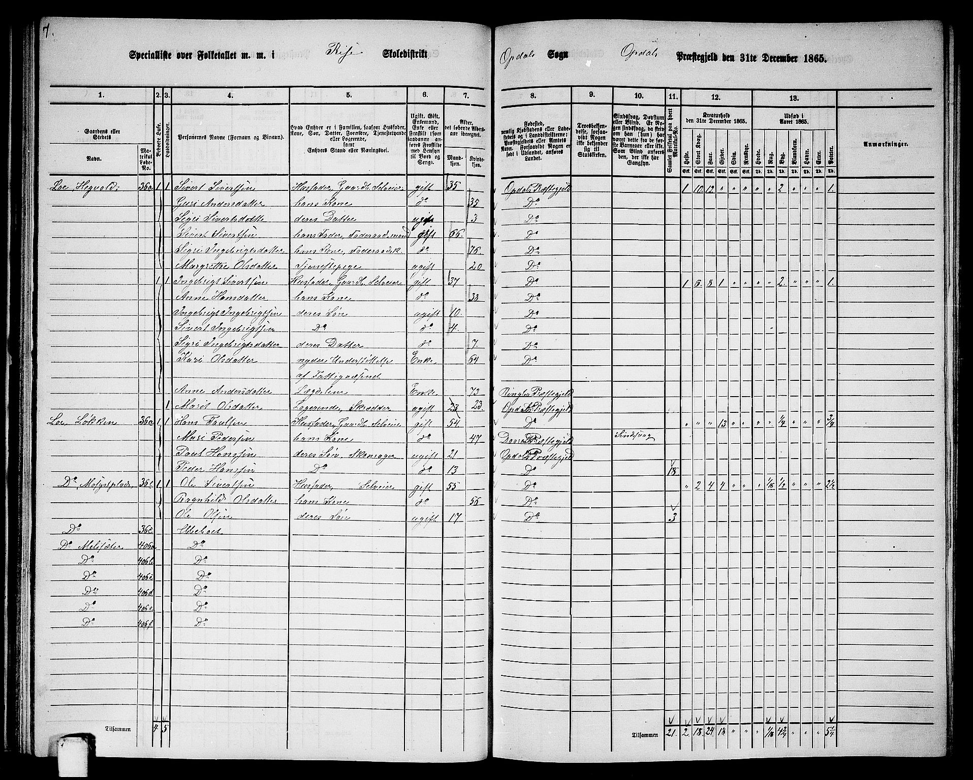 RA, 1865 census for Oppdal, 1865, p. 45