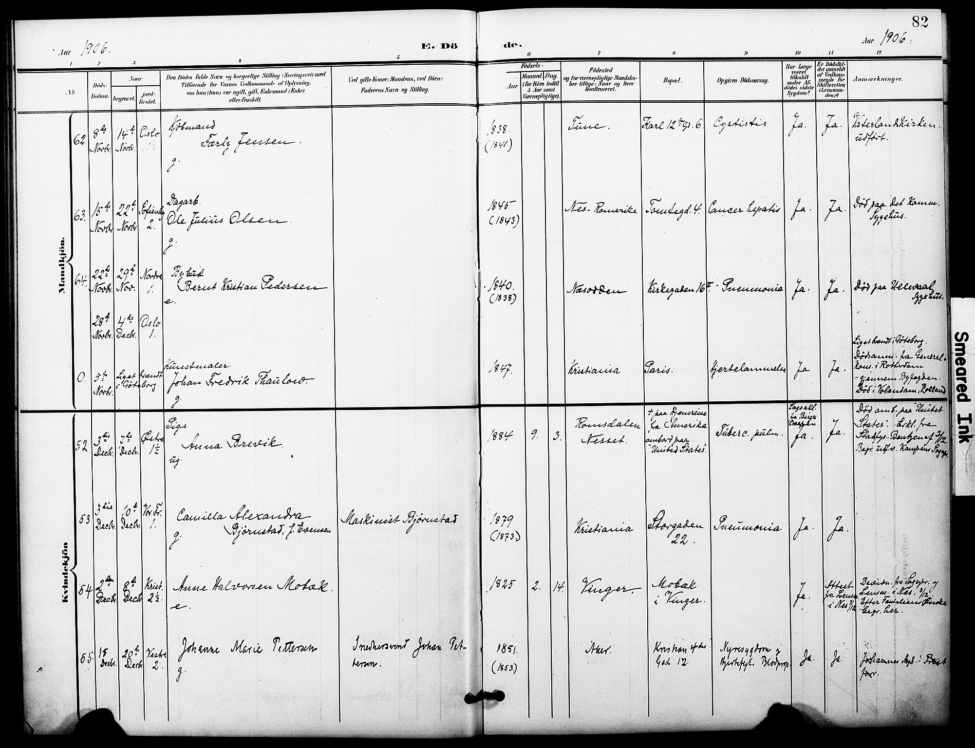 Oslo domkirke Kirkebøker, AV/SAO-A-10752/F/Fa/L0036: Parish register (official) no. 36, 1901-1919, p. 82