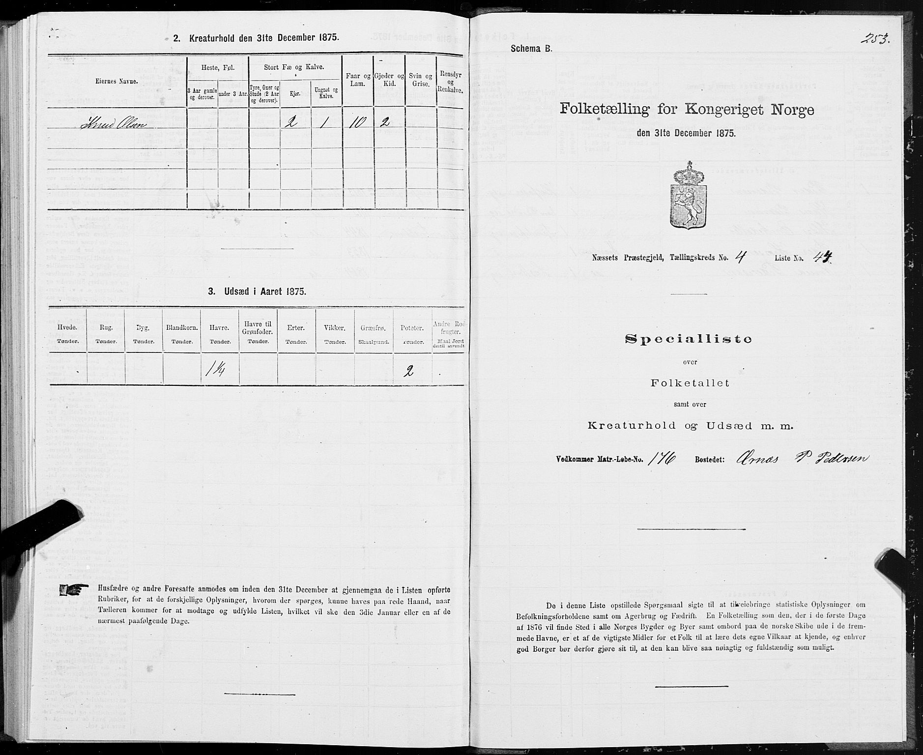 SAT, 1875 census for 1543P Nesset, 1875, p. 2253