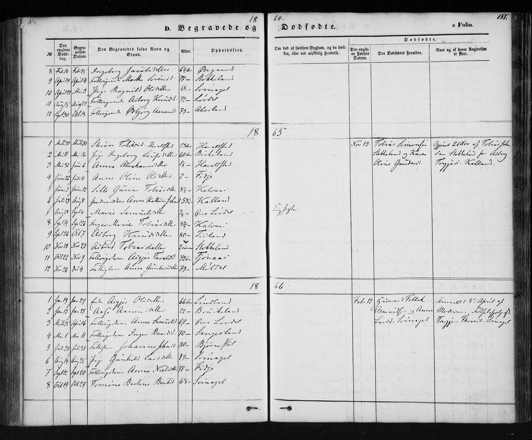 Holum sokneprestkontor, AV/SAK-1111-0022/F/Fa/Fab/L0005: Parish register (official) no. A 5, 1847-1874, p. 187