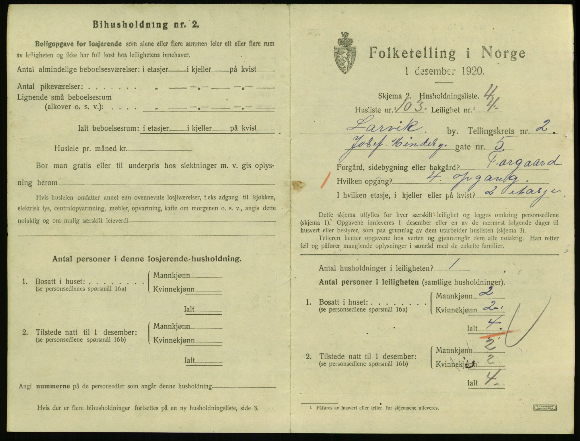 SAKO, 1920 census for Larvik, 1920, p. 3772