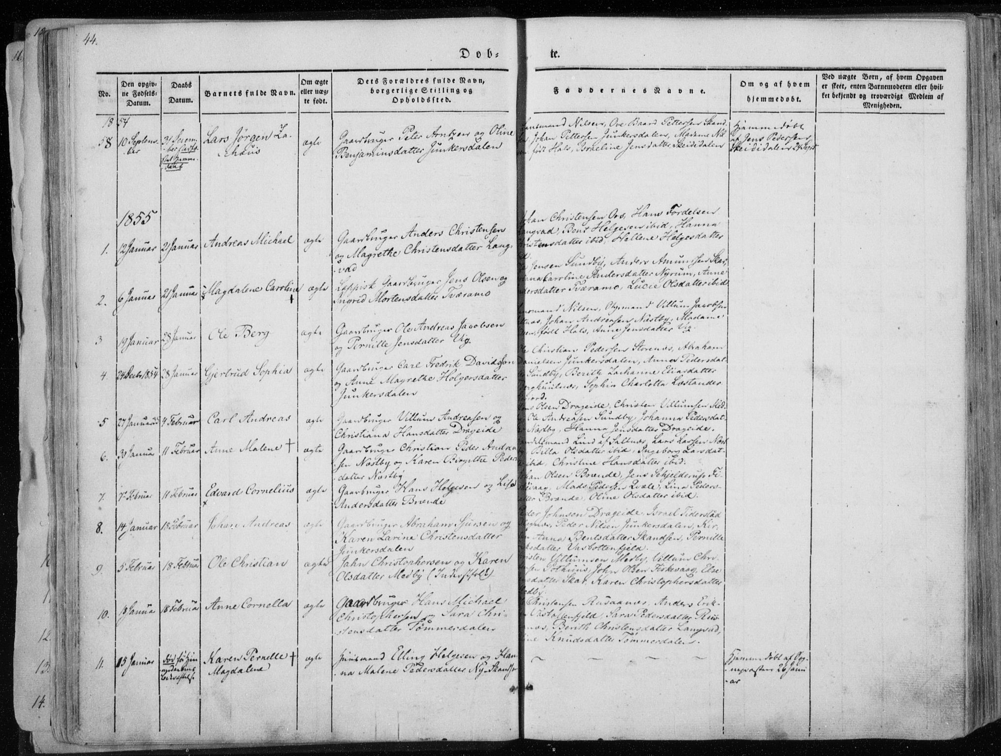 Ministerialprotokoller, klokkerbøker og fødselsregistre - Nordland, AV/SAT-A-1459/847/L0666: Parish register (official) no. 847A06, 1842-1871, p. 44