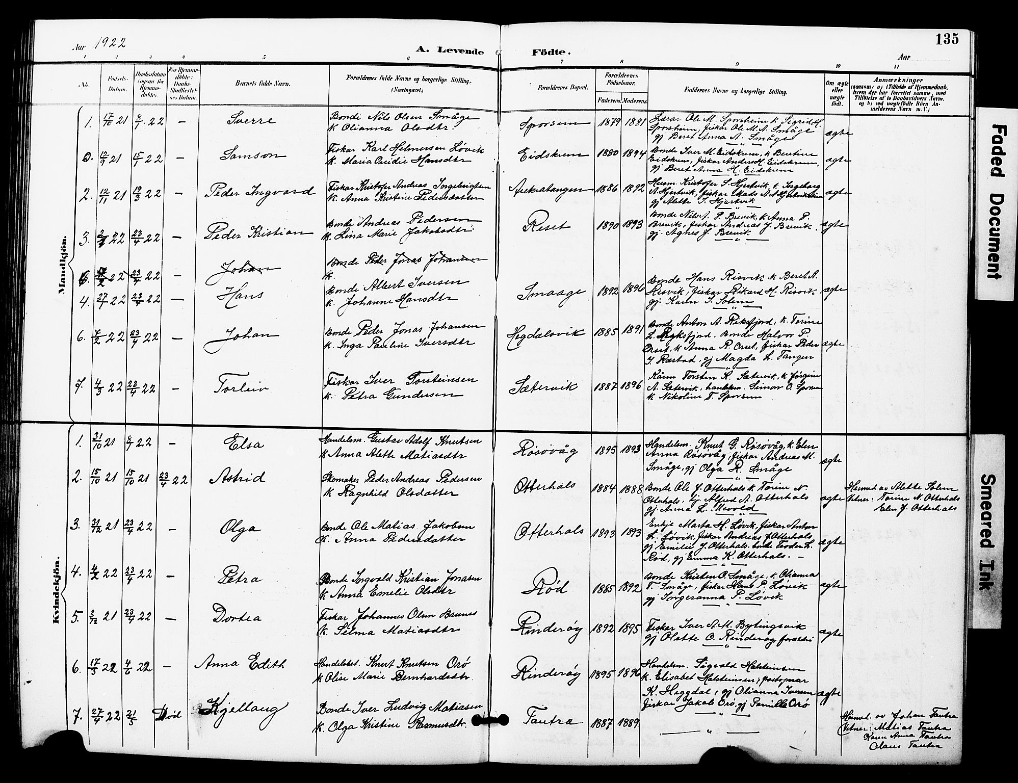 Ministerialprotokoller, klokkerbøker og fødselsregistre - Møre og Romsdal, SAT/A-1454/560/L0725: Parish register (copy) no. 560C02, 1895-1930, p. 135