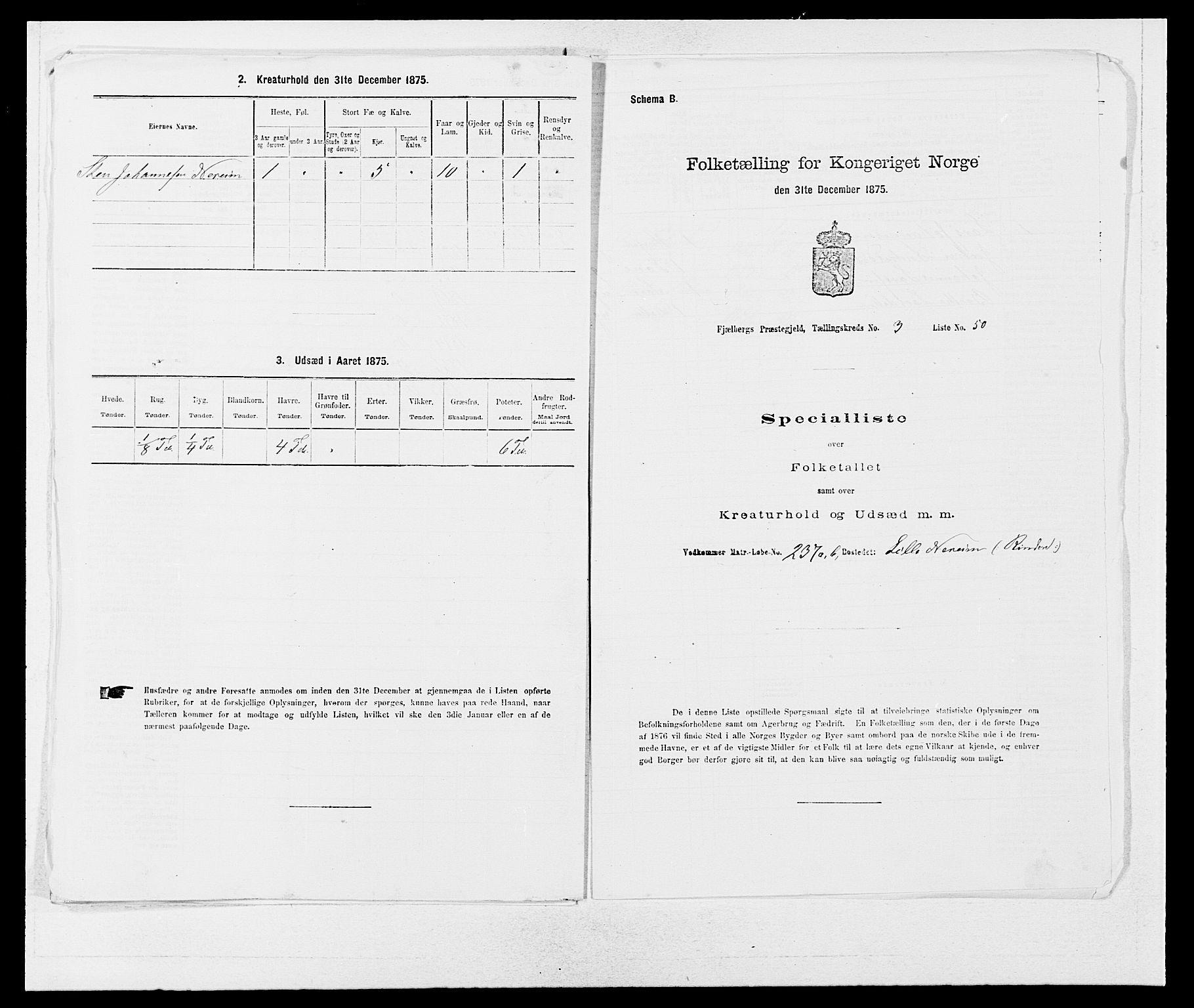 SAB, 1875 census for 1213P Fjelberg, 1875, p. 355