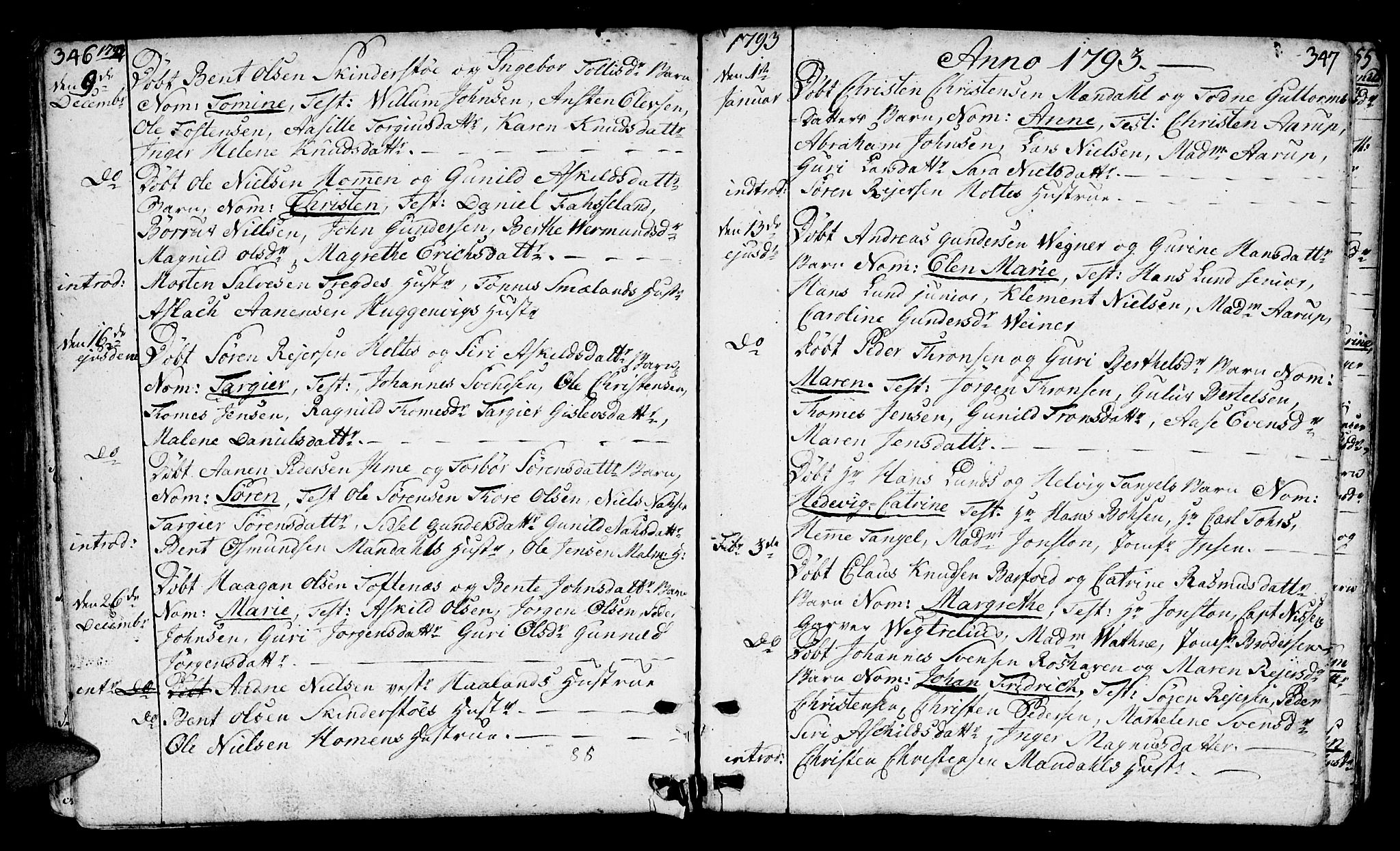 Mandal sokneprestkontor, SAK/1111-0030/F/Fa/Faa/L0003: Parish register (official) no. A 3, 1748-1794, p. 346-347