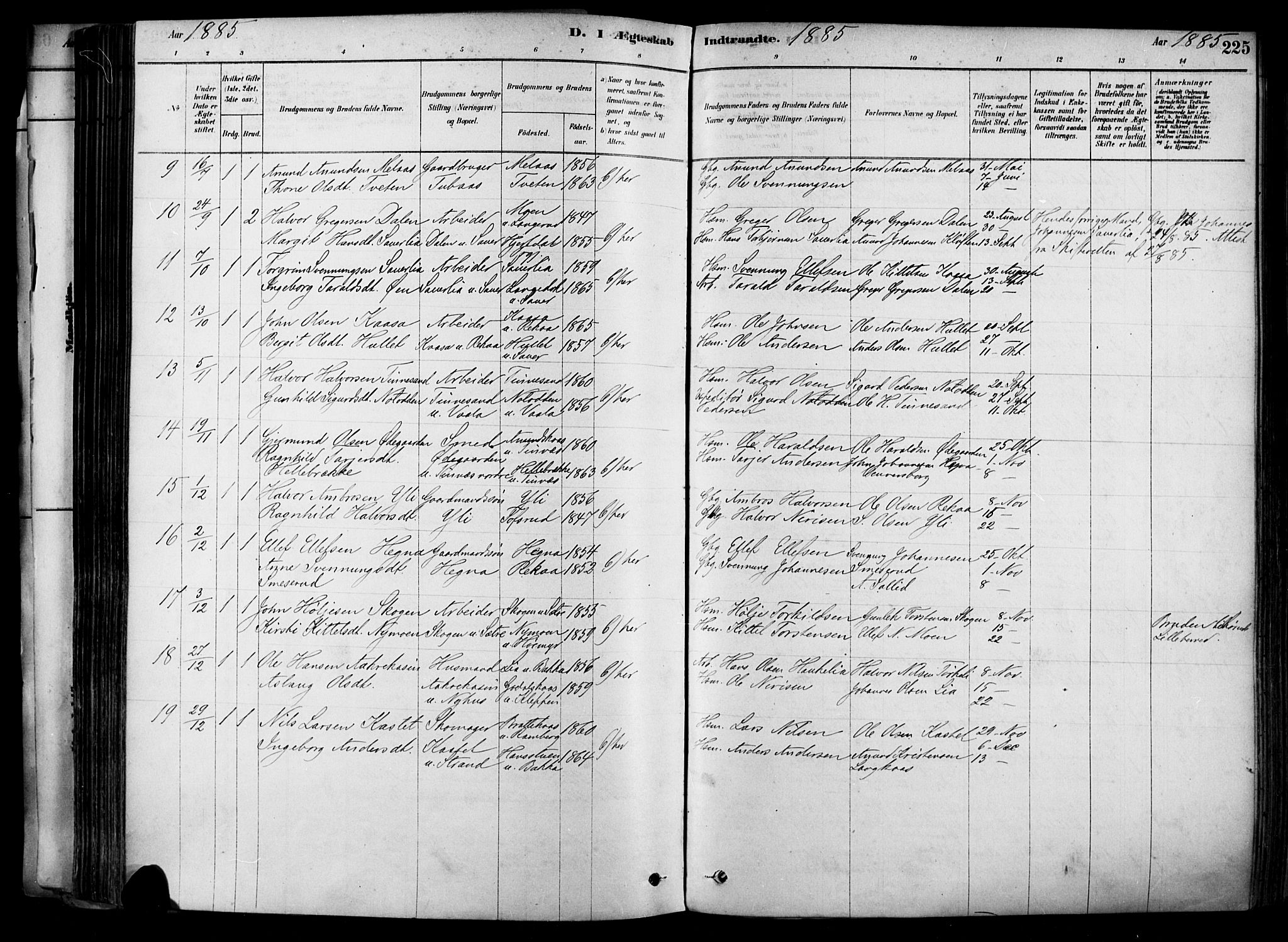 Heddal kirkebøker, SAKO/A-268/F/Fa/L0008: Parish register (official) no. I 8, 1878-1903, p. 225