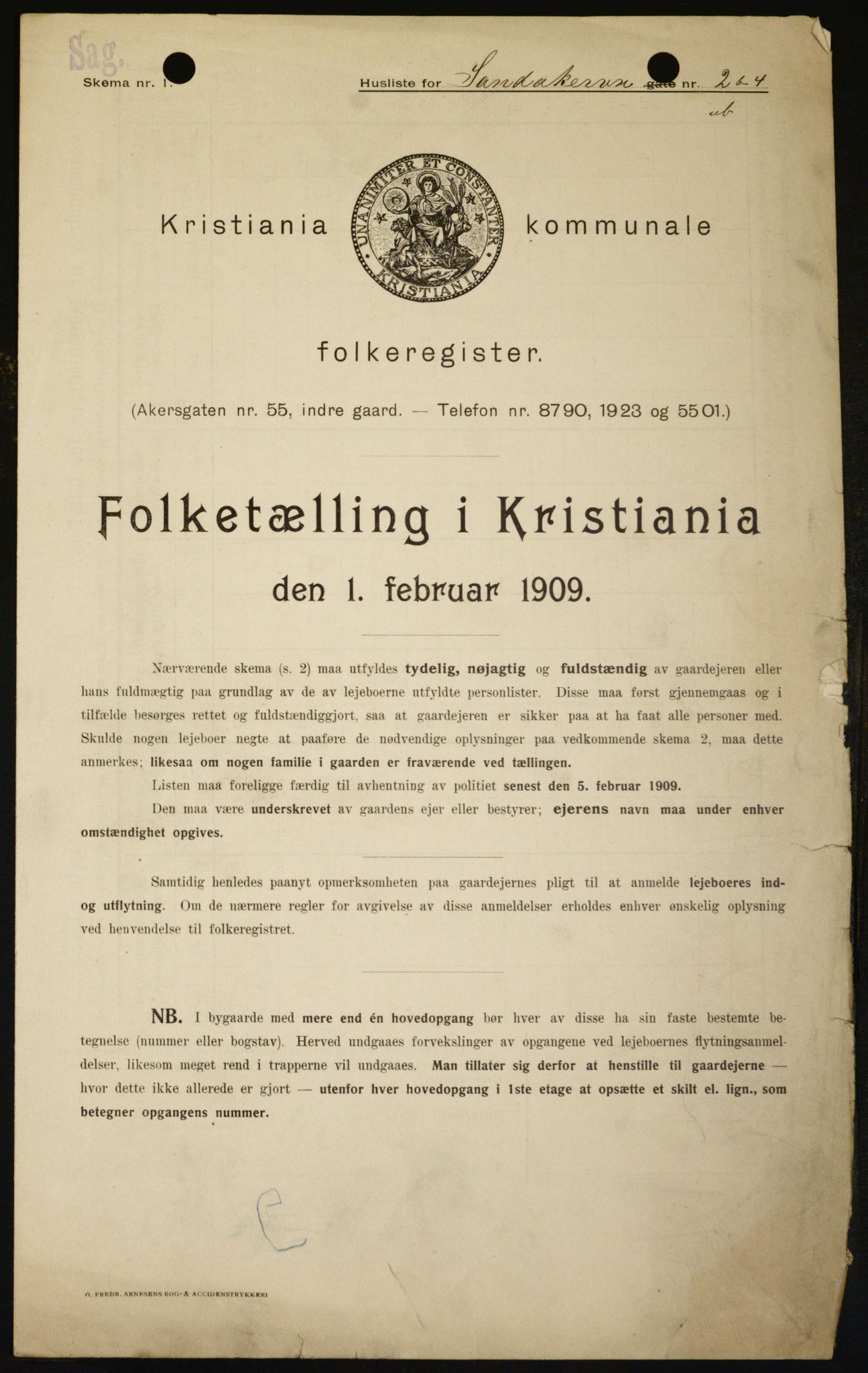 OBA, Municipal Census 1909 for Kristiania, 1909, p. 78799