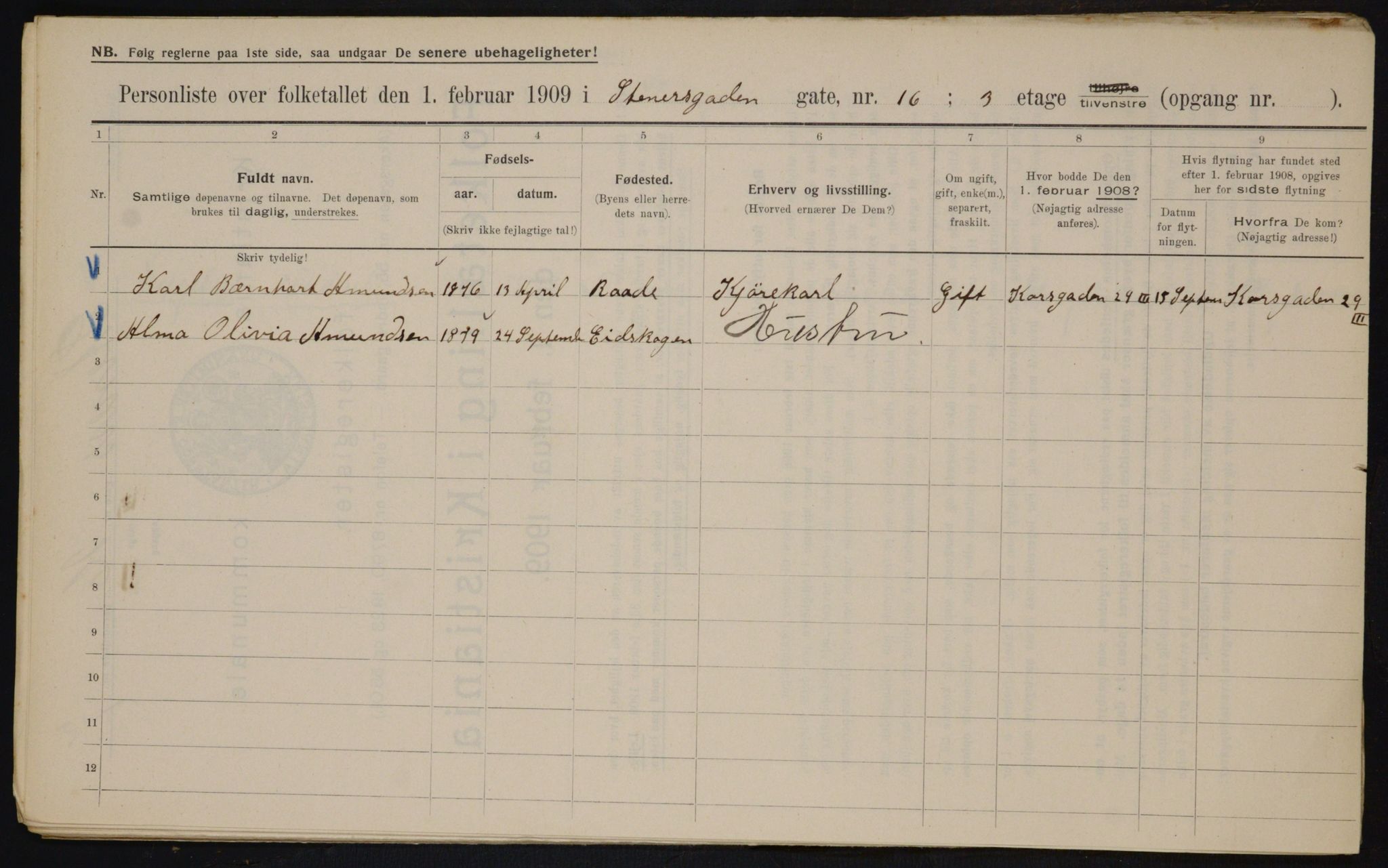 OBA, Municipal Census 1909 for Kristiania, 1909, p. 91830