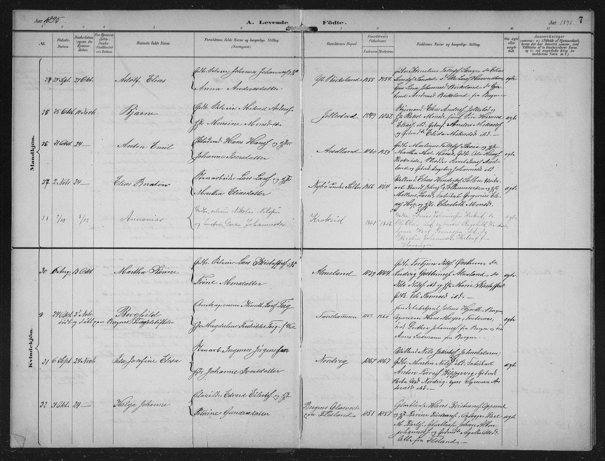 Fana Sokneprestembete, AV/SAB-A-75101/H/Hab/Haba/L0003: Parish register (copy) no. A 3, 1895-1902, p. 7