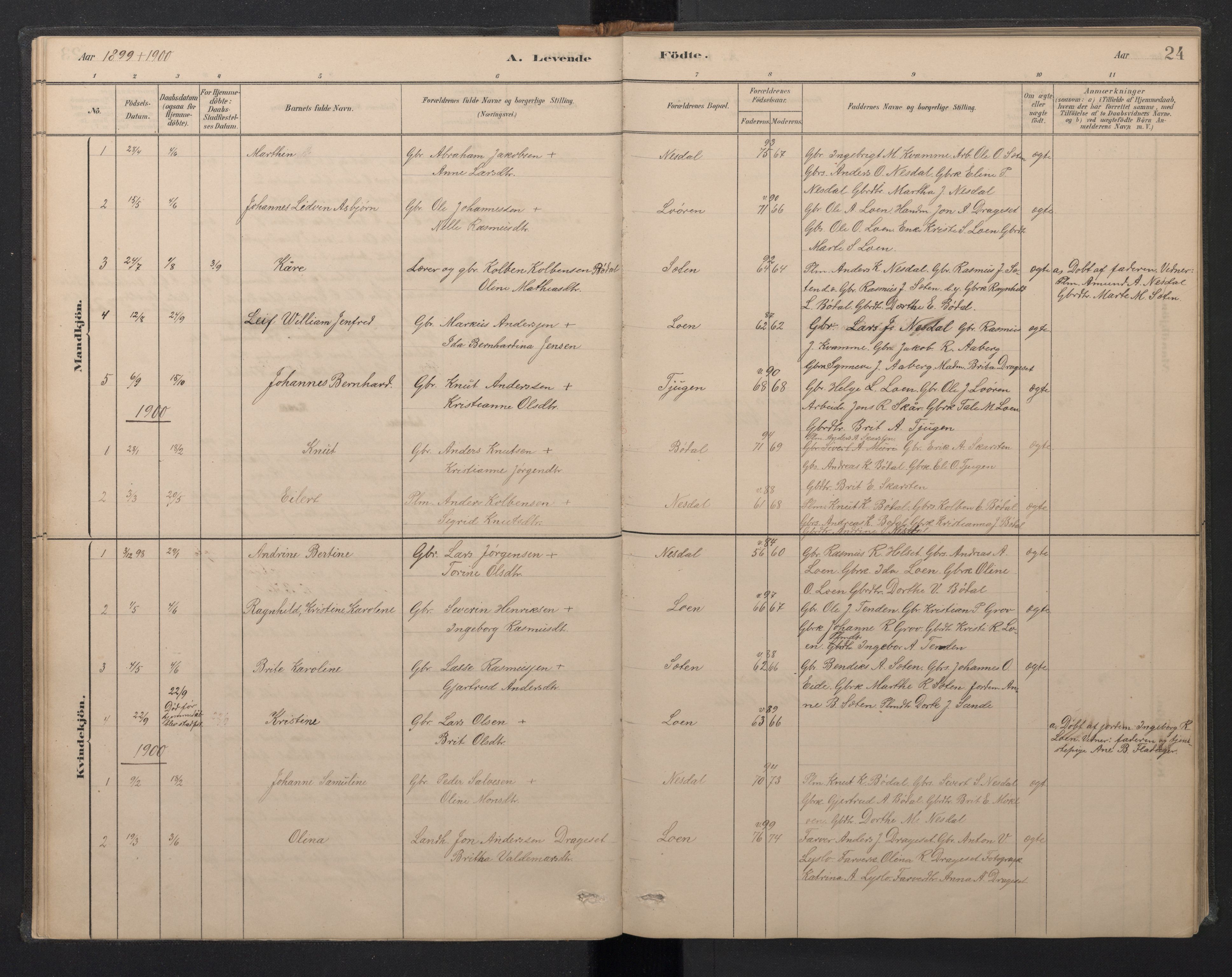 Stryn Sokneprestembete, SAB/A-82501: Parish register (copy) no. B 3, 1881-1918, p. 23b-24a