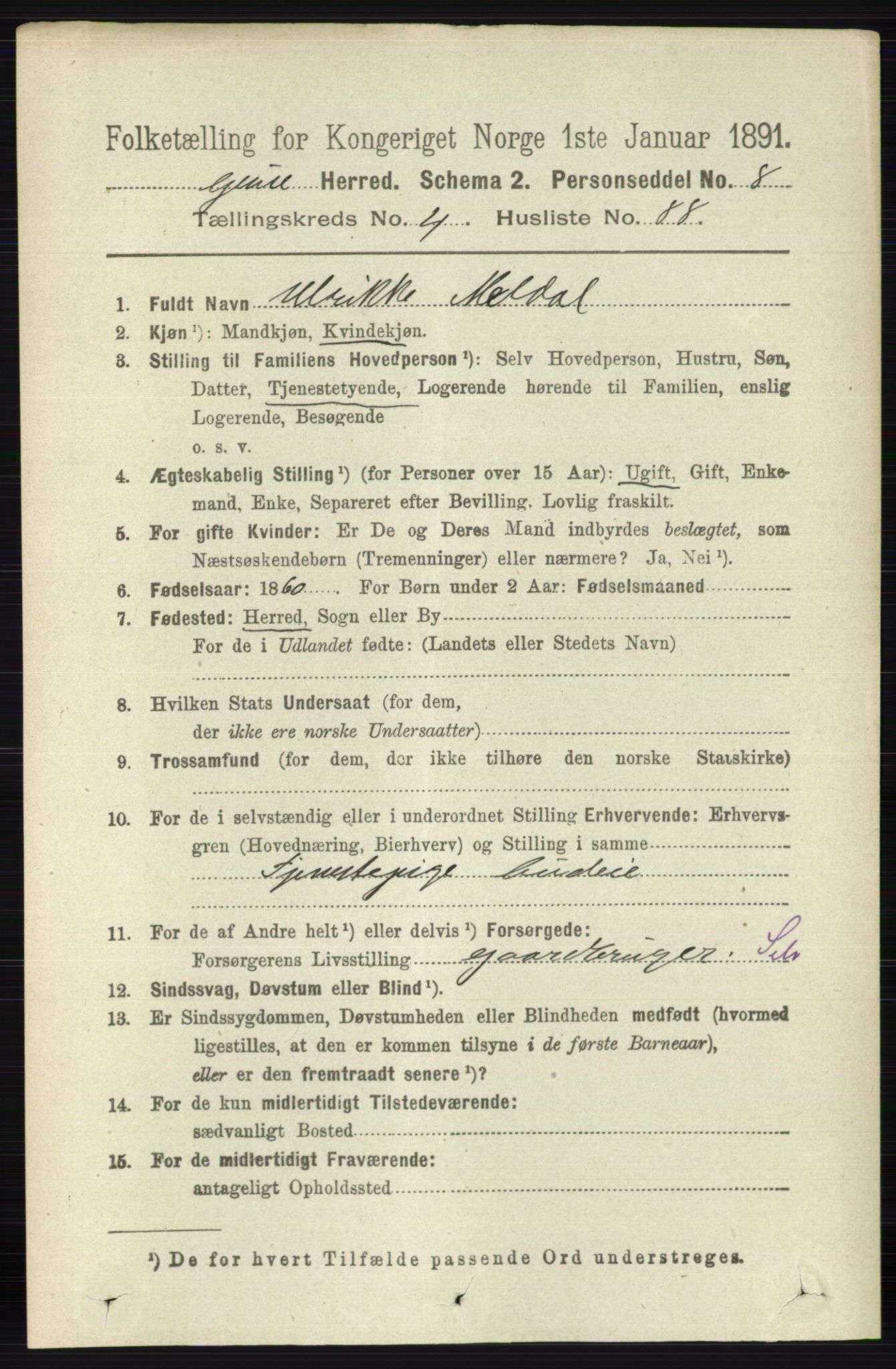 RA, 1891 census for 0423 Grue, 1891, p. 2599