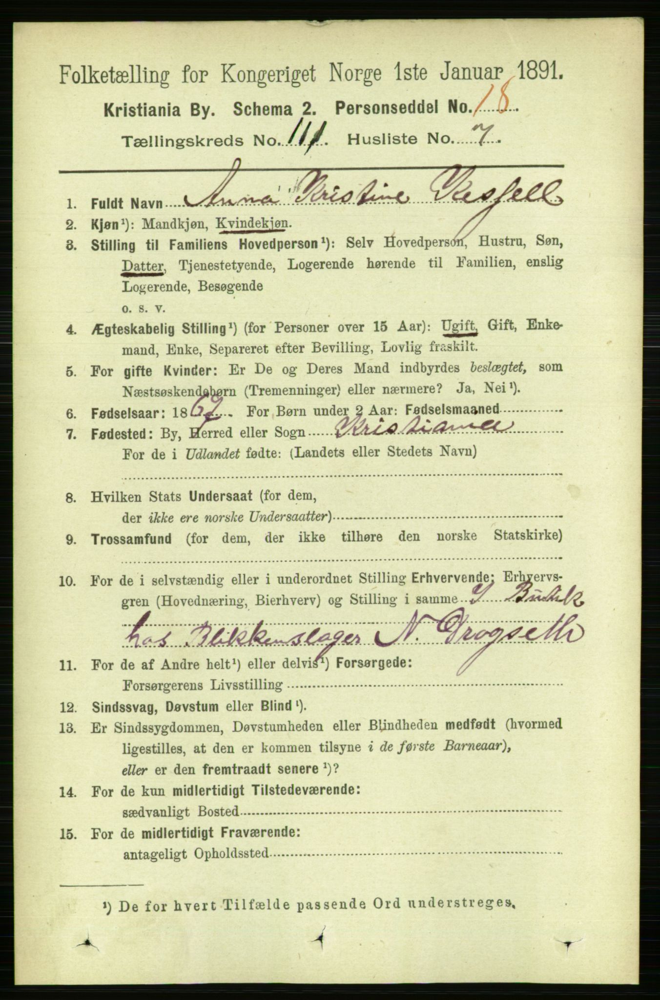 RA, 1891 census for 0301 Kristiania, 1891, p. 58119