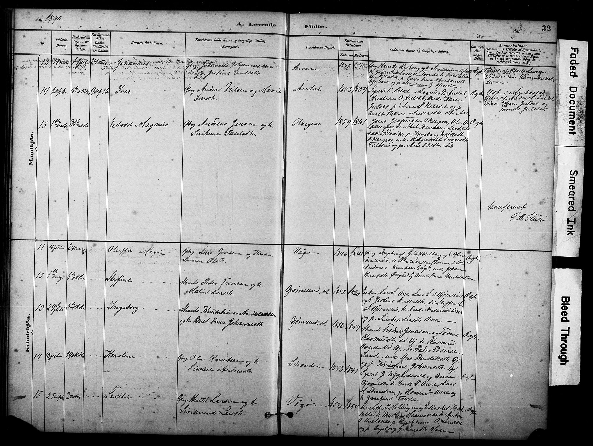 Ministerialprotokoller, klokkerbøker og fødselsregistre - Møre og Romsdal, SAT/A-1454/565/L0755: Parish register (copy) no. 565C04, 1883-1903, p. 32