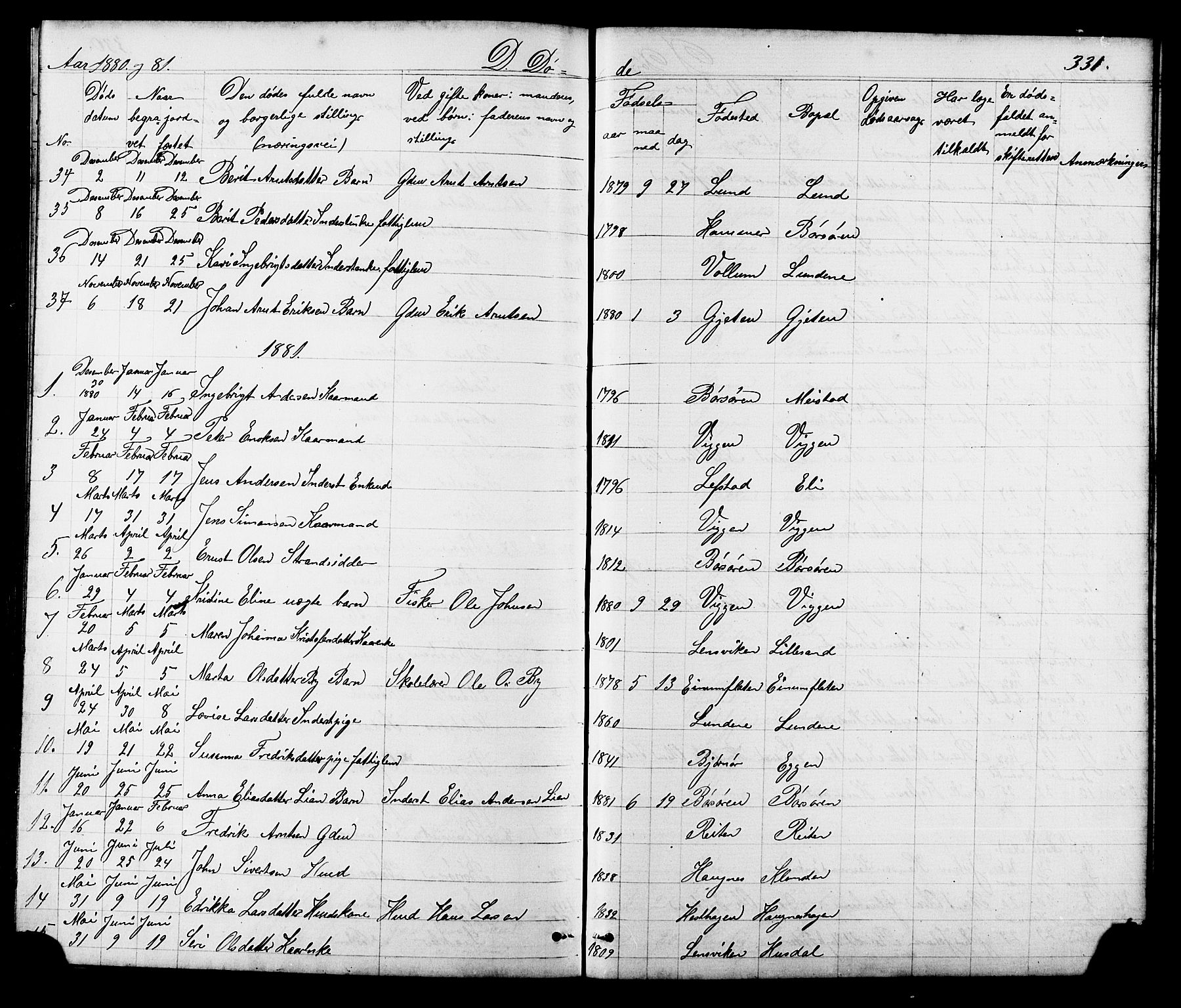 Ministerialprotokoller, klokkerbøker og fødselsregistre - Sør-Trøndelag, SAT/A-1456/665/L0777: Parish register (copy) no. 665C02, 1867-1915, p. 331