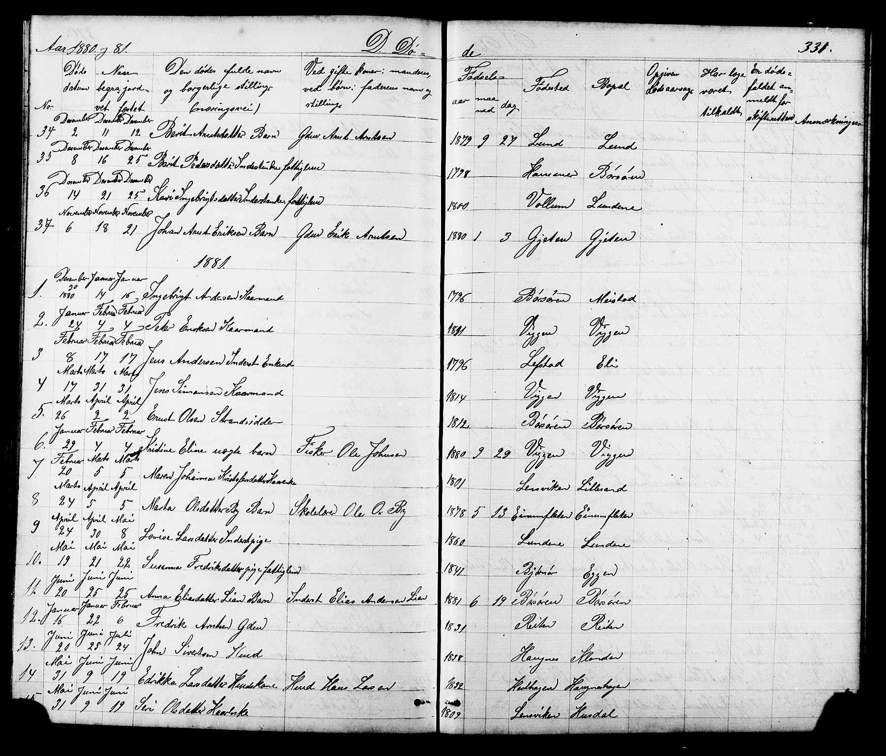 Ministerialprotokoller, klokkerbøker og fødselsregistre - Sør-Trøndelag, AV/SAT-A-1456/665/L0777: Parish register (copy) no. 665C02, 1867-1915, p. 331