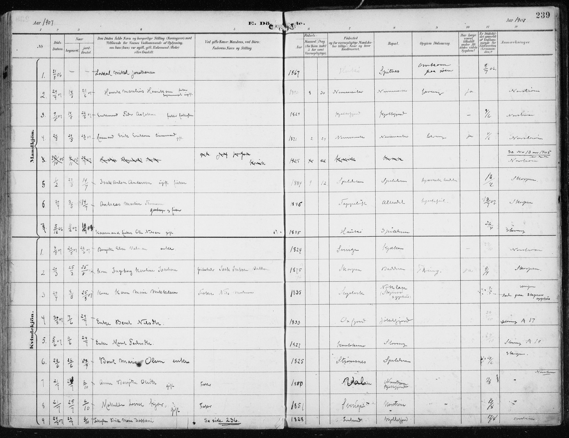 Skjervøy sokneprestkontor, AV/SATØ-S-1300/H/Ha/Haa/L0016kirke: Parish register (official) no. 16, 1892-1908, p. 239