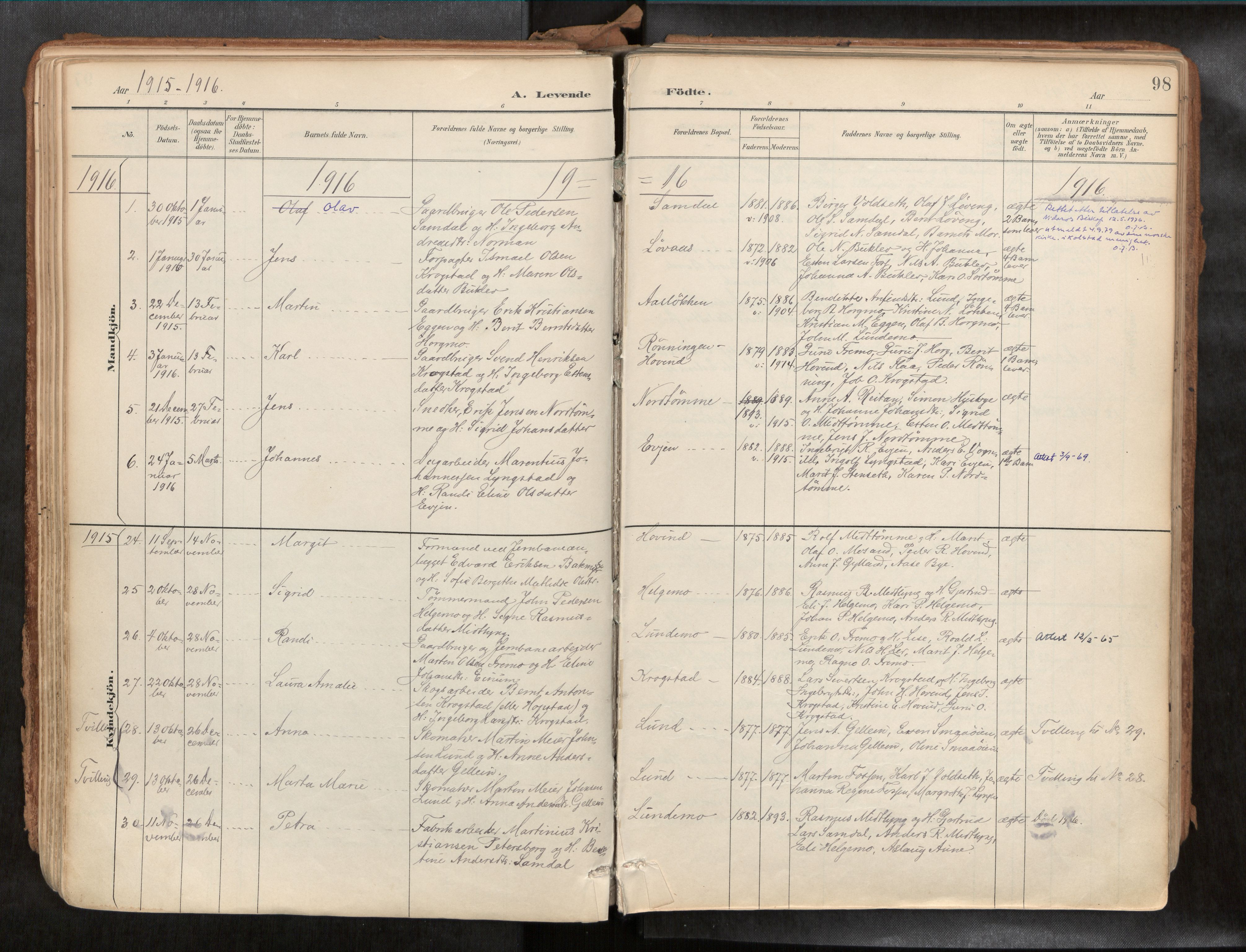Ministerialprotokoller, klokkerbøker og fødselsregistre - Sør-Trøndelag, SAT/A-1456/692/L1105b: Parish register (official) no. 692A06, 1891-1934, p. 98