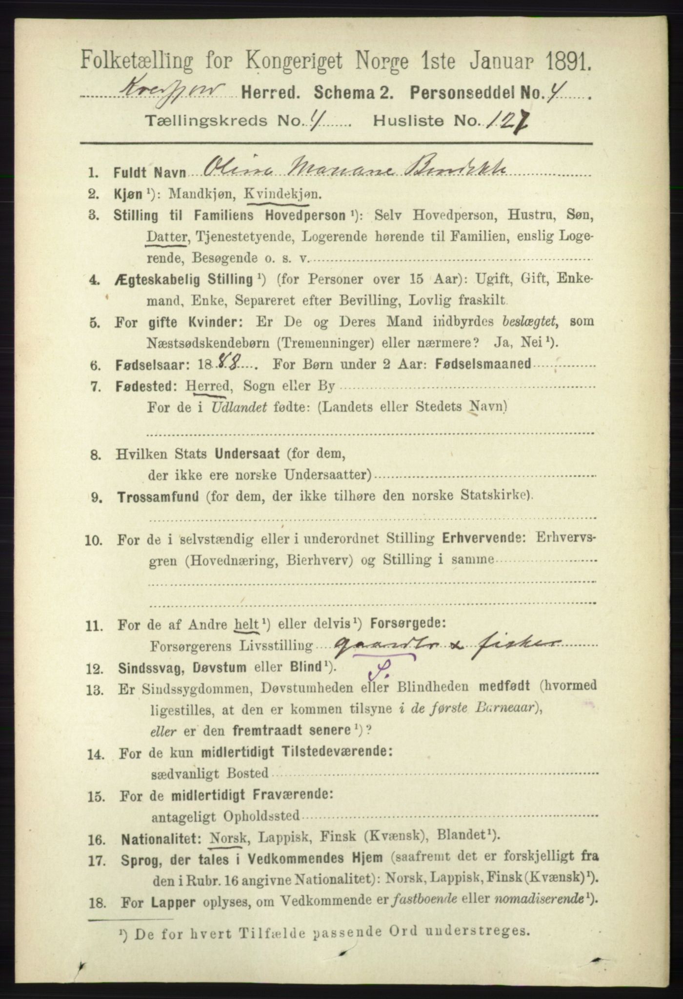 RA, 1891 census for 1911 Kvæfjord, 1891, p. 2697