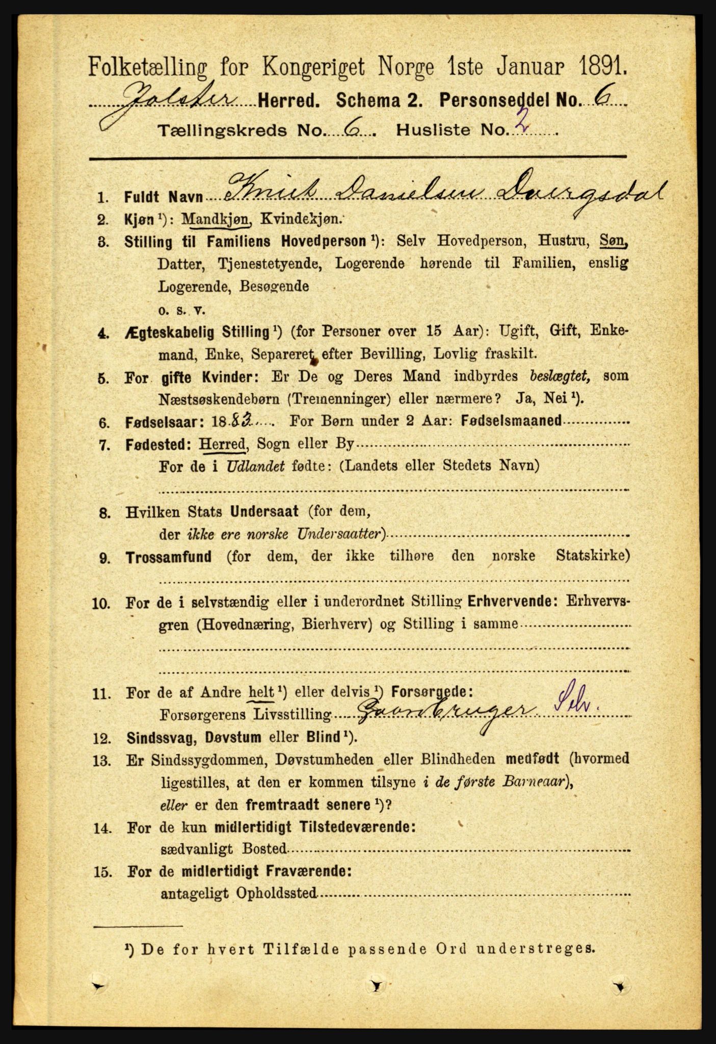 RA, 1891 census for 1431 Jølster, 1891, p. 2184