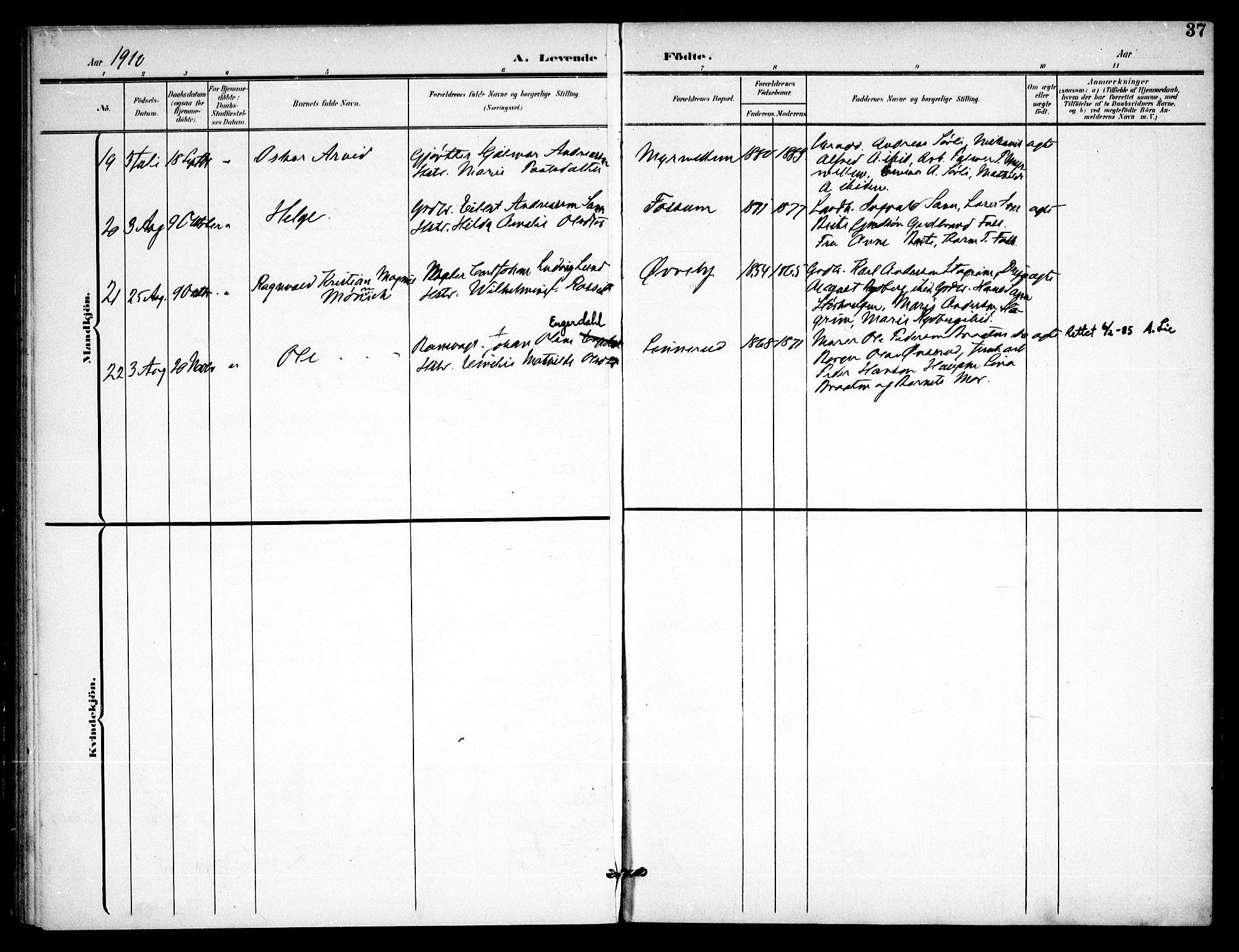 Aurskog prestekontor Kirkebøker, SAO/A-10304a/F/Fb/L0002: Parish register (official) no. II 2, 1901-1911, p. 37
