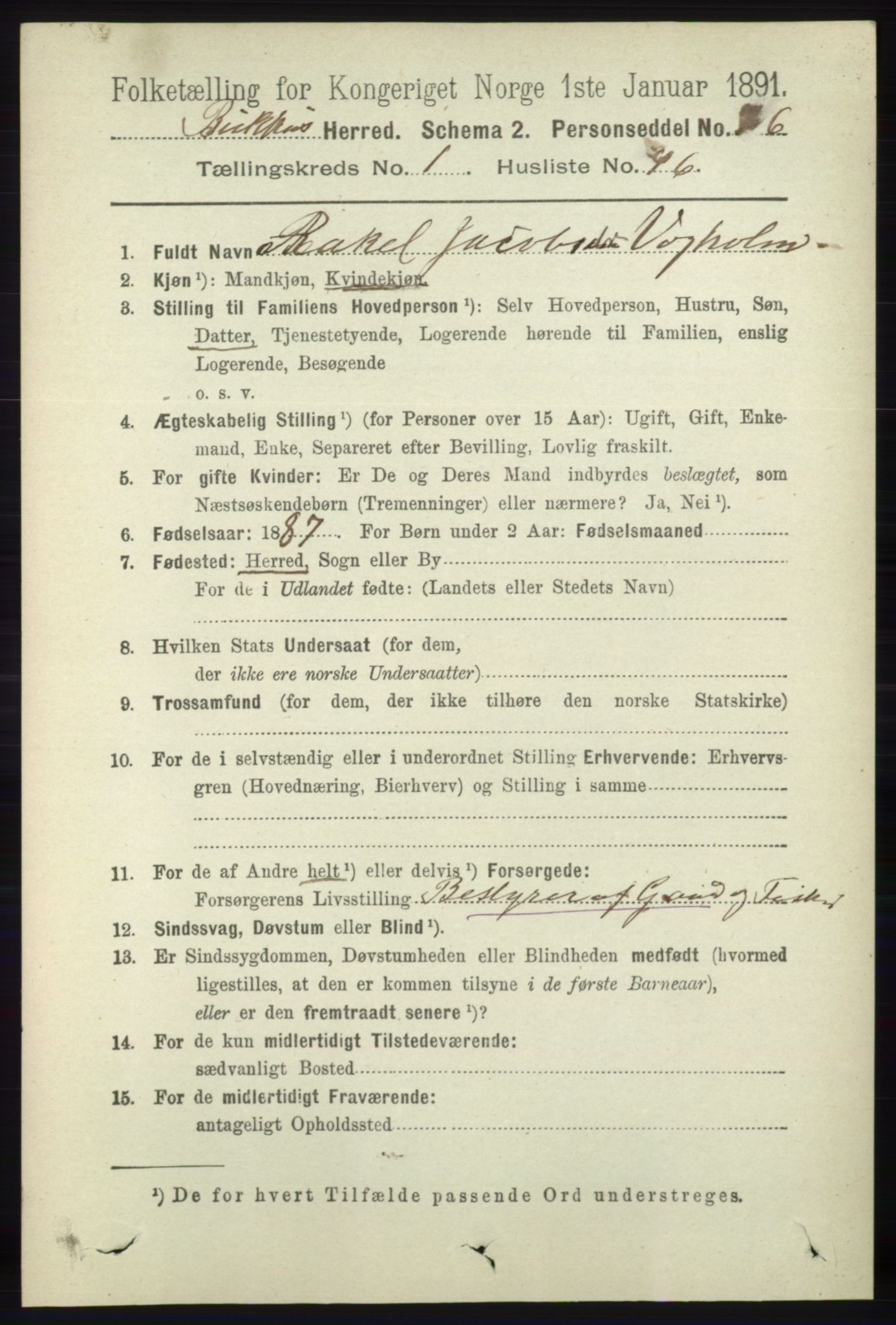 RA, 1891 census for 1145 Bokn, 1891, p. 292