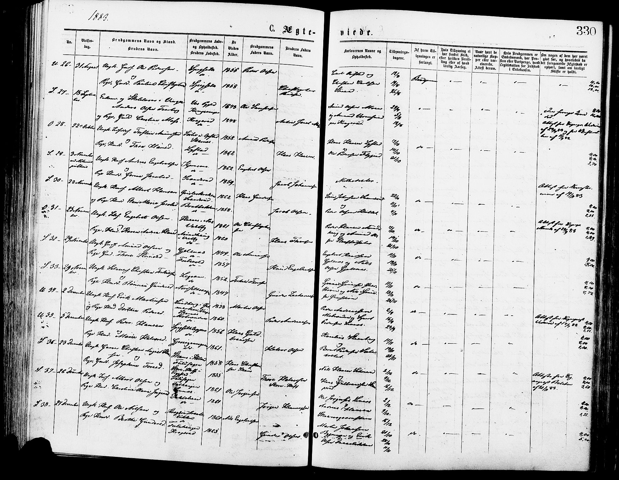 Sør-Odal prestekontor, AV/SAH-PREST-030/H/Ha/Haa/L0005: Parish register (official) no. 5, 1876-1885, p. 330