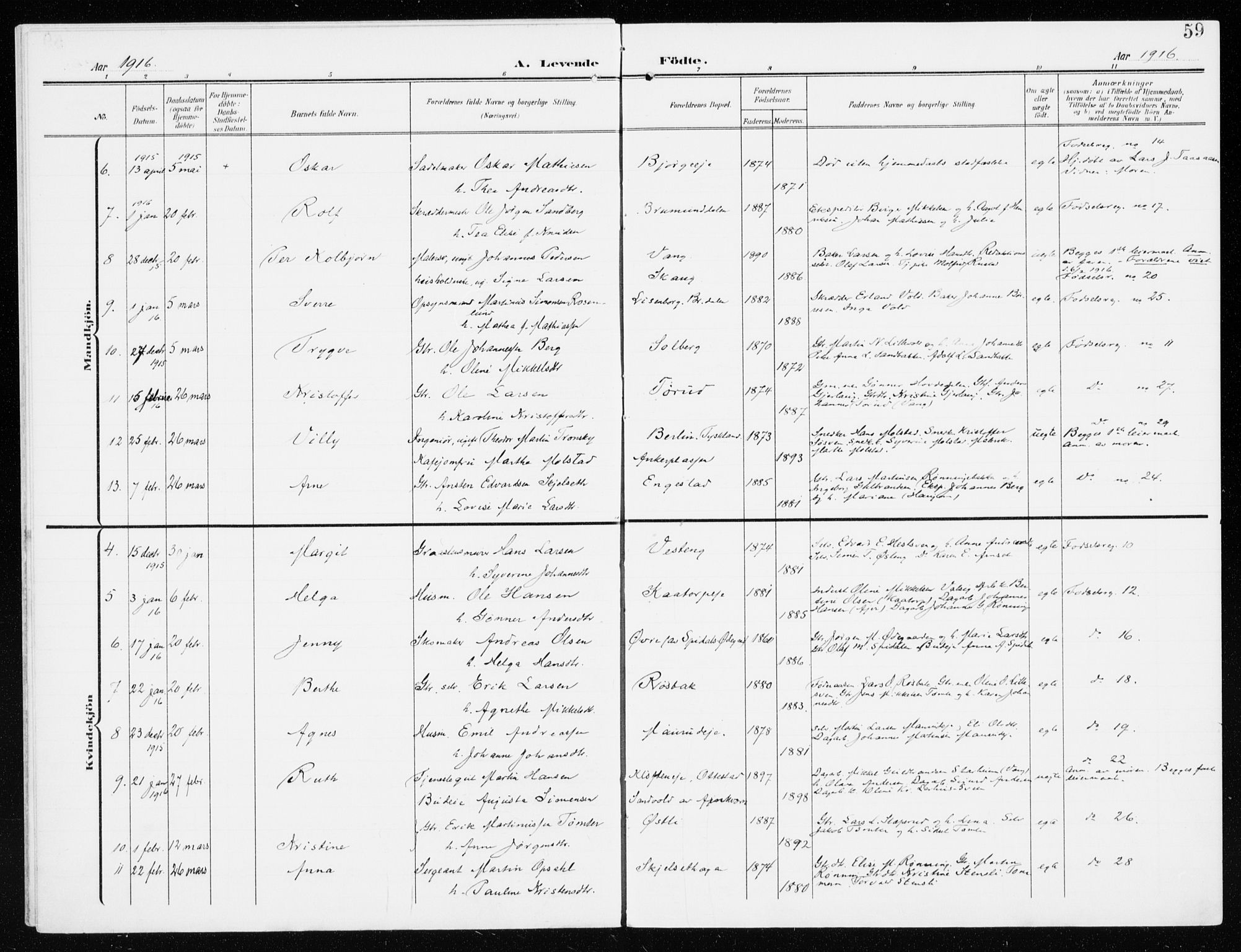 Furnes prestekontor, SAH/PREST-012/K/Ka/L0001: Parish register (official) no. 1, 1907-1935, p. 59
