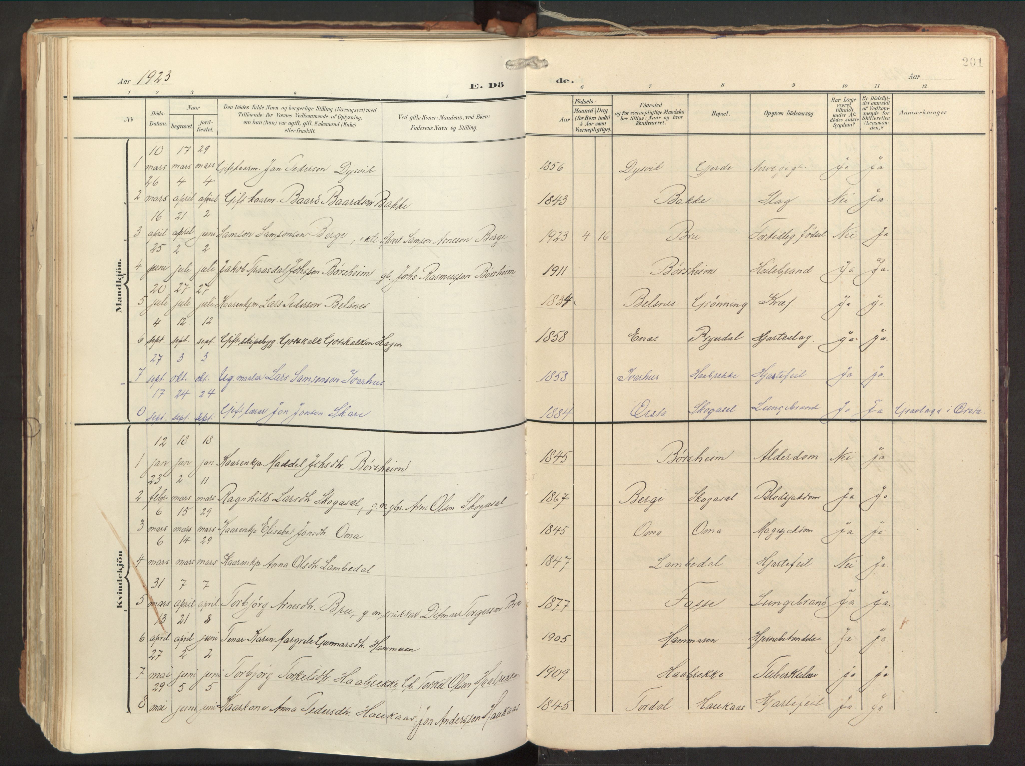 Strandebarm sokneprestembete, AV/SAB-A-78401/H/Haa: Parish register (official) no. B 2, 1909-1941, p. 201
