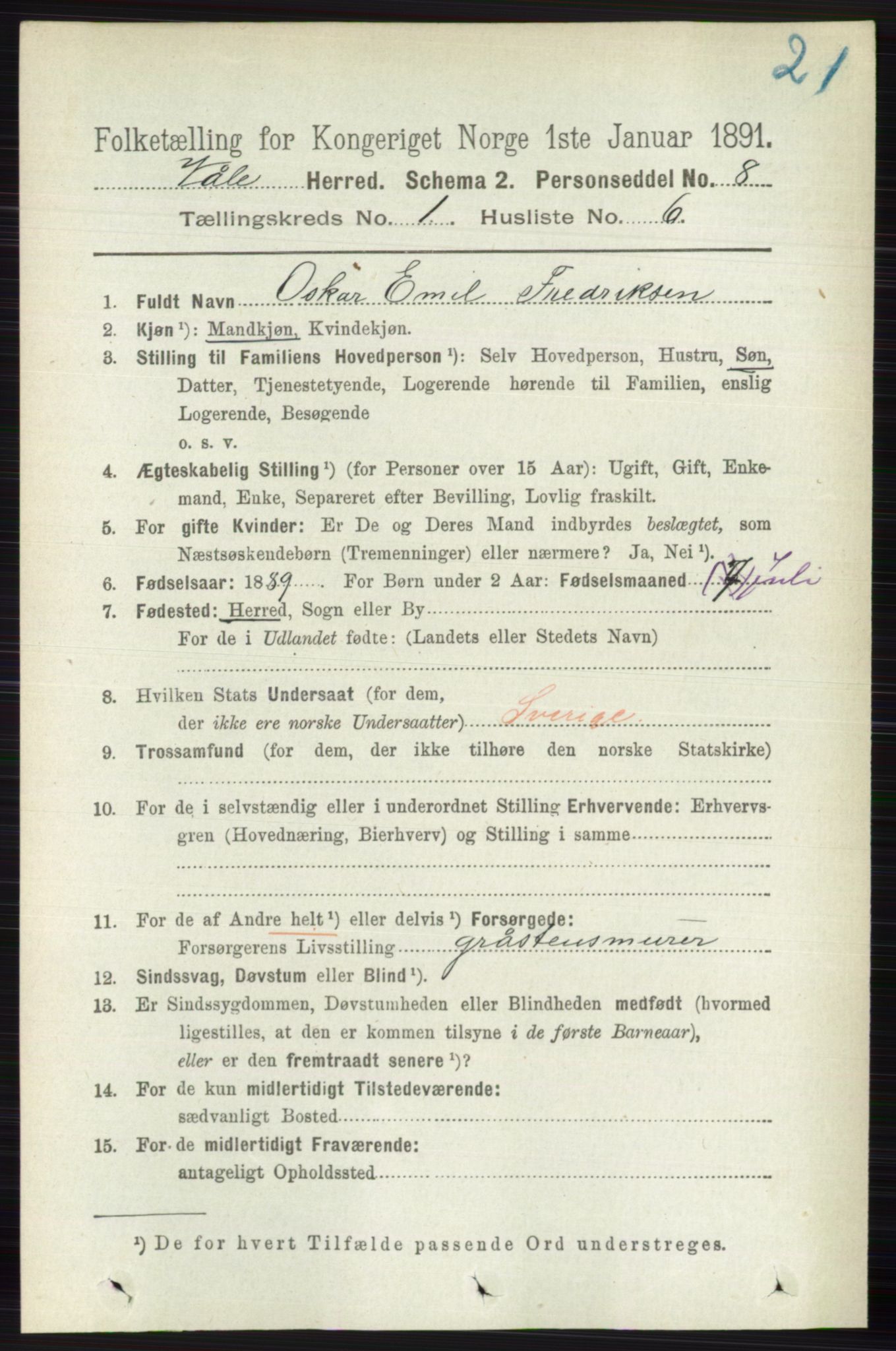 RA, 1891 census for 0716 Våle, 1891, p. 113