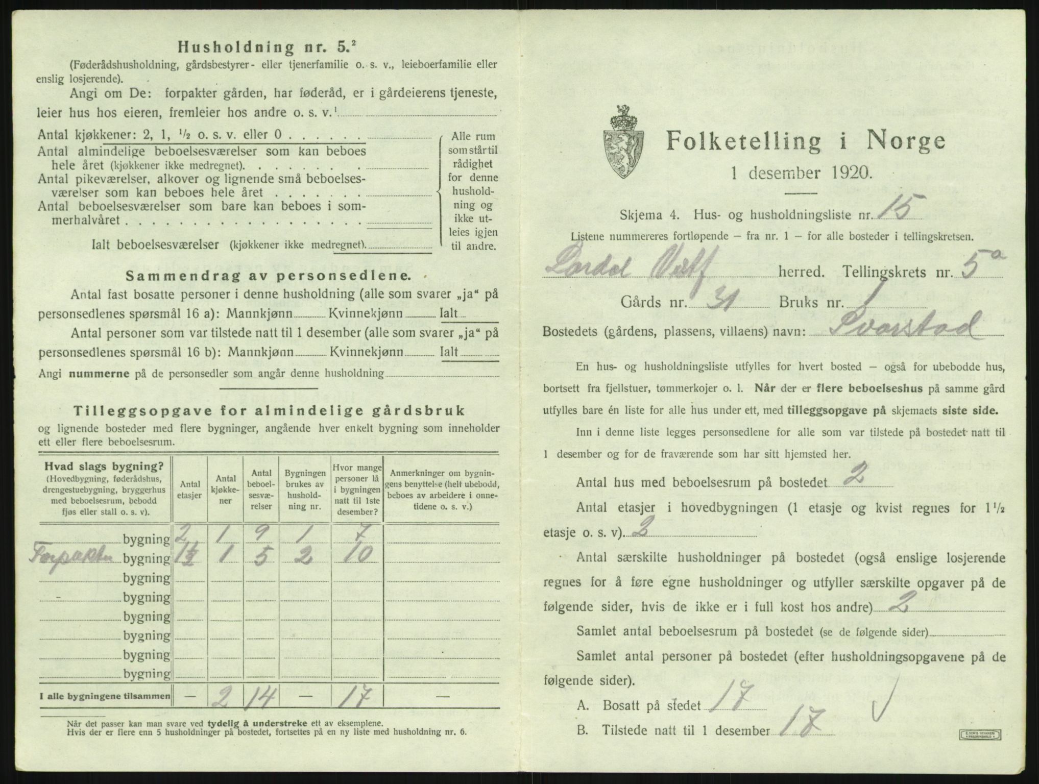 SAKO, 1920 census for Lardal, 1920, p. 709