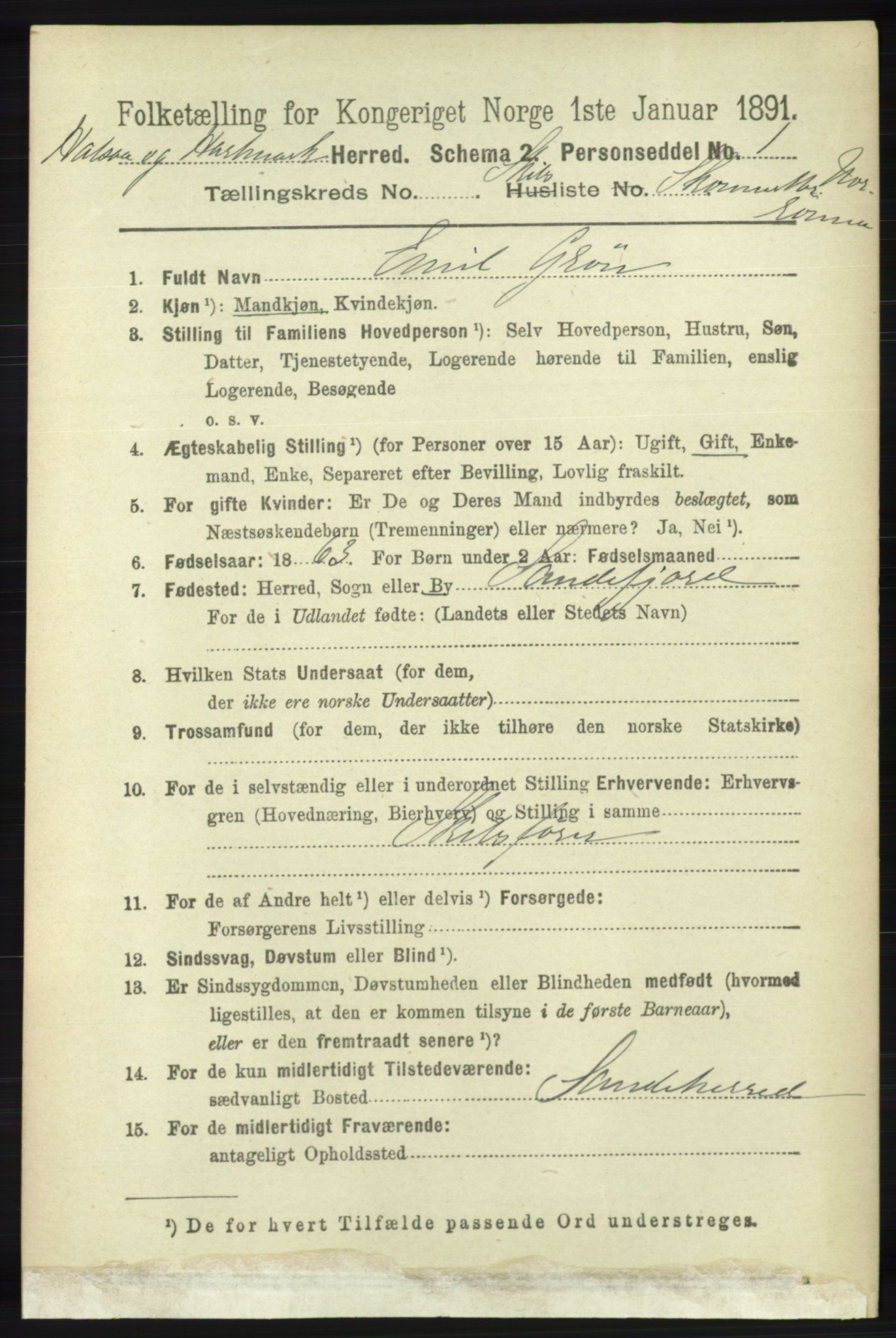 RA, 1891 census for 1019 Halse og Harkmark, 1891, p. 4139