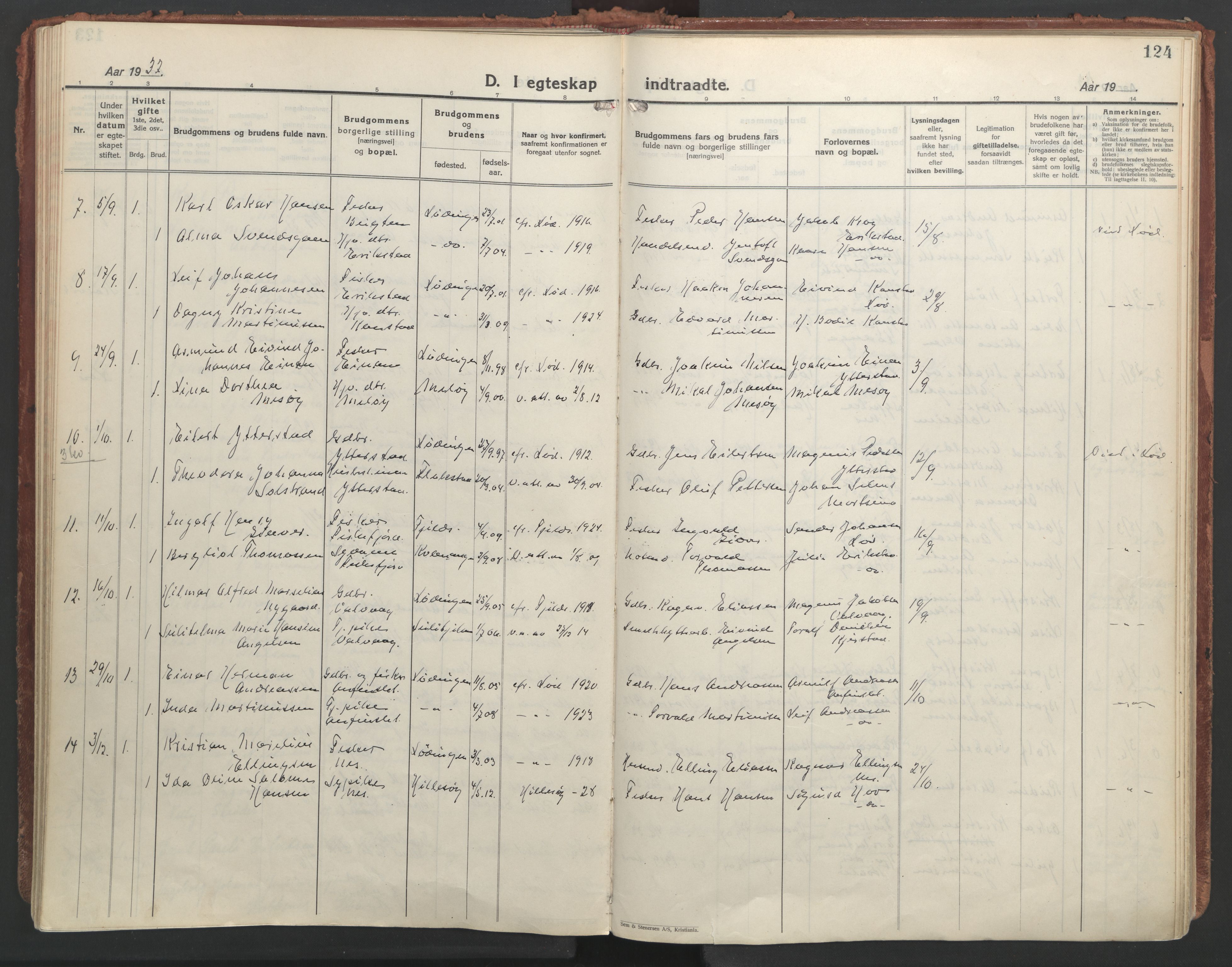 Ministerialprotokoller, klokkerbøker og fødselsregistre - Nordland, AV/SAT-A-1459/872/L1043: Parish register (official) no. 872A18, 1925-1939, p. 124